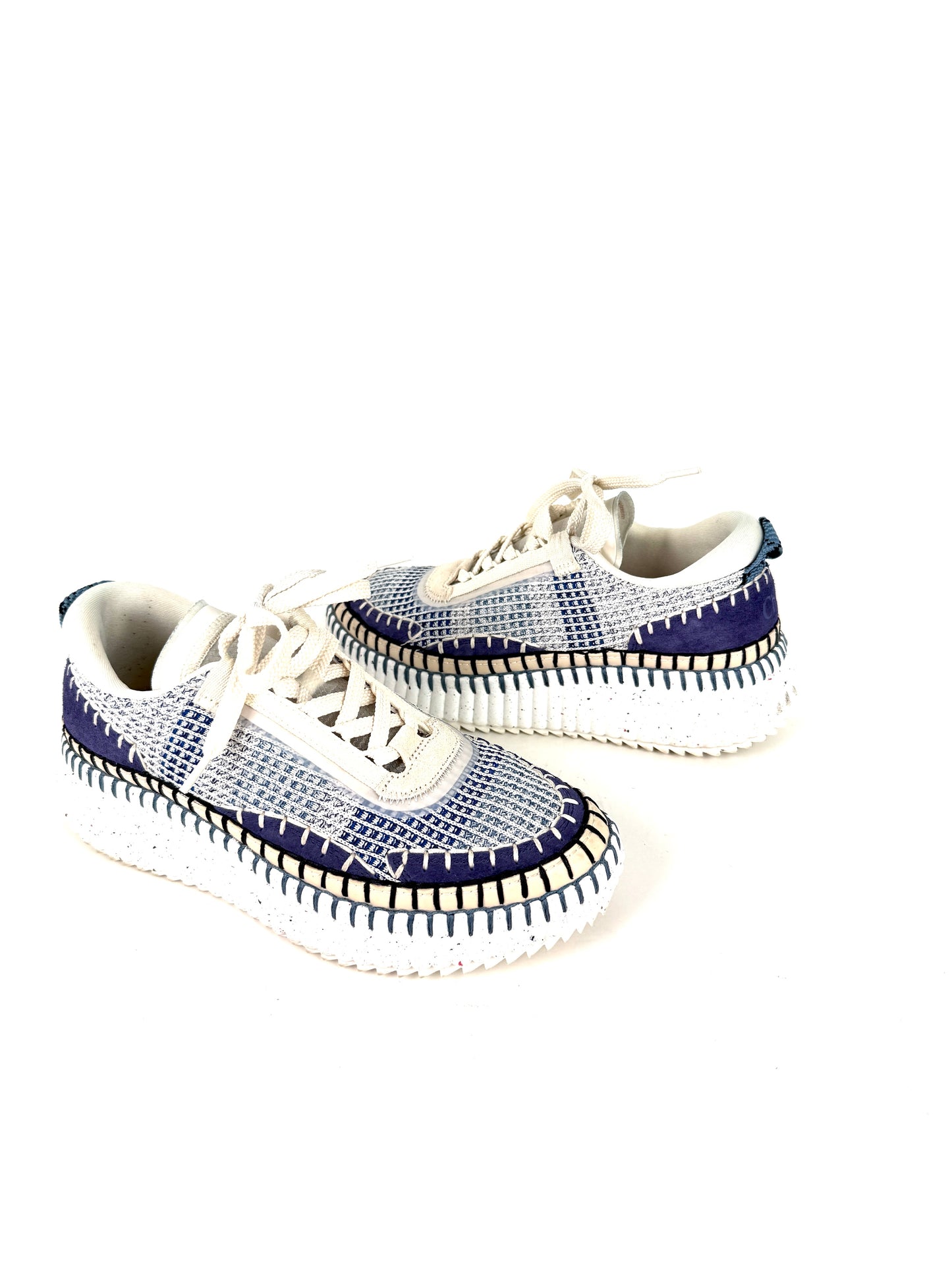 CHLOE Nama Stitch Walking Beige Cosmic Blue Sneakers 38, 7.5
