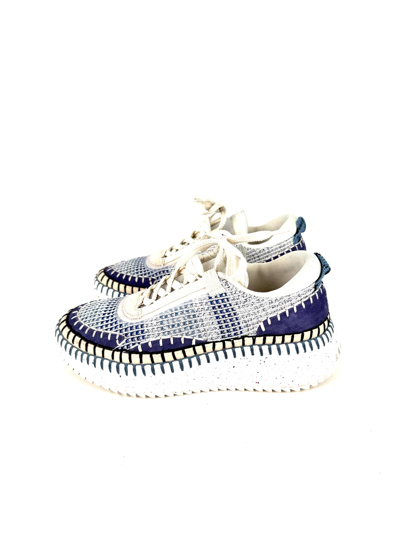 CHLOE Nama Stitch Walking Beige Cosmic Blue Sneakers 38, 7.5