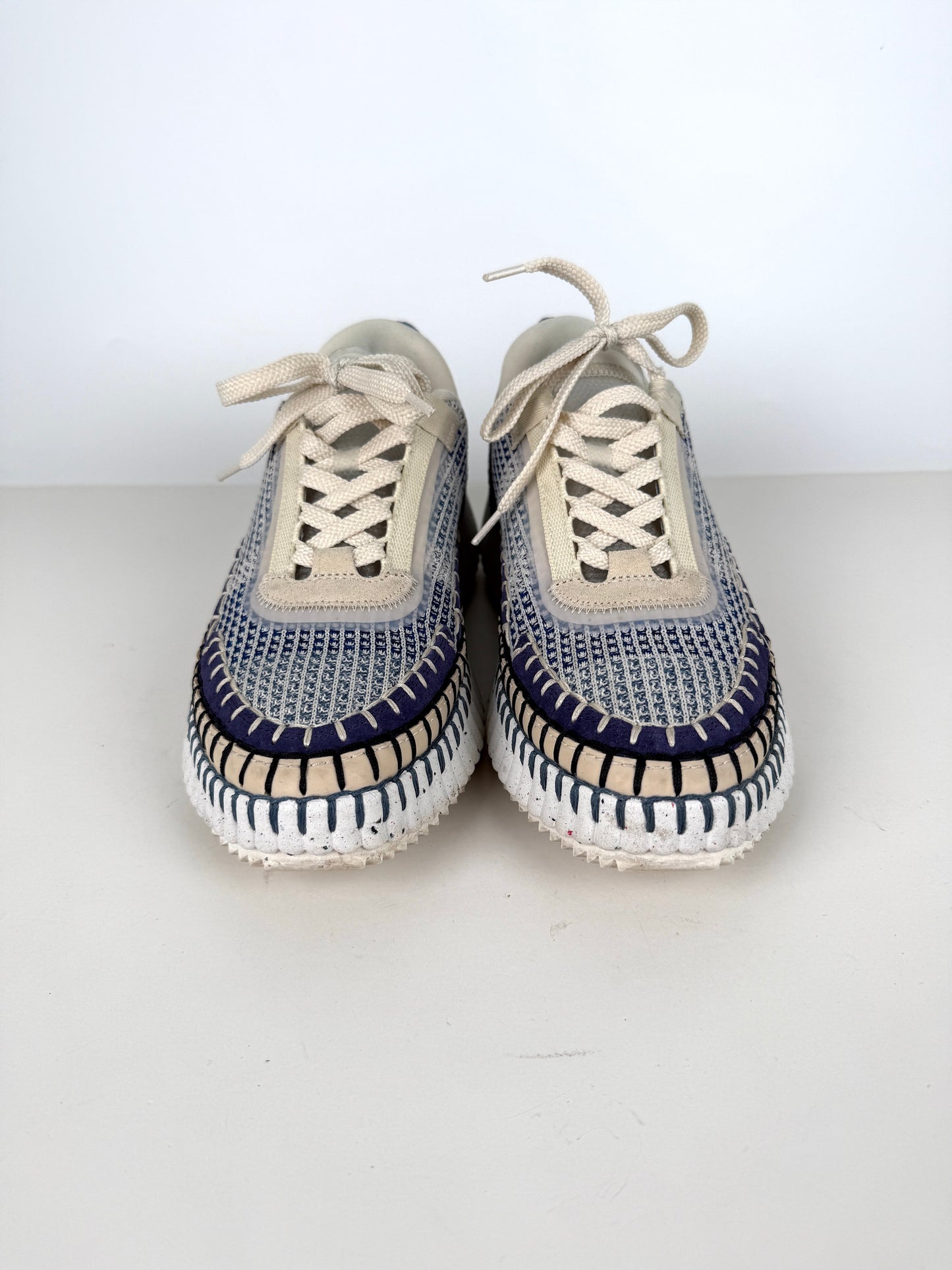 CHLOE Nama Stitch Walking Beige Cosmic Blue Sneakers 38, 7.5