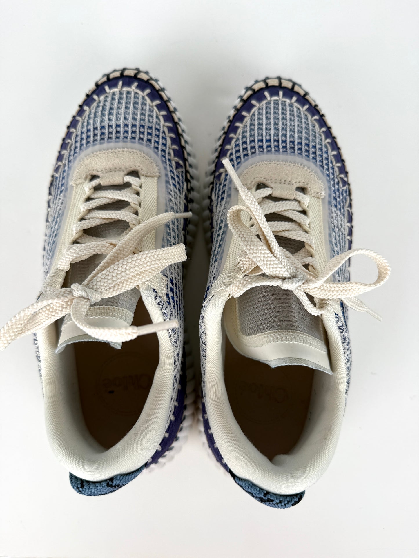CHLOE Nama Stitch Walking Beige Cosmic Blue Sneakers 38, 7.5