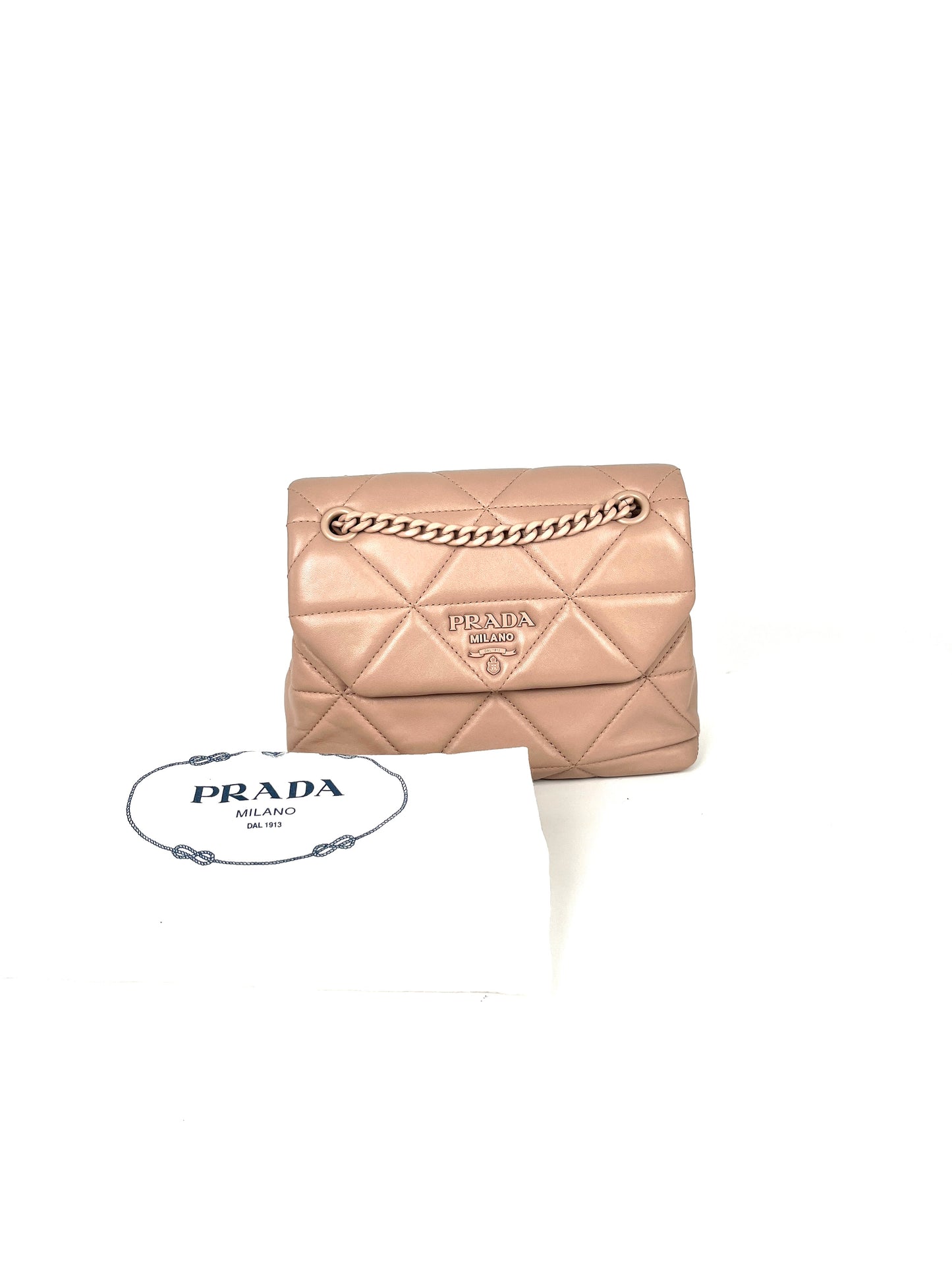PRADA Nappa Triangle Stitched Small Spectrum Blush Neutral Flap Bag