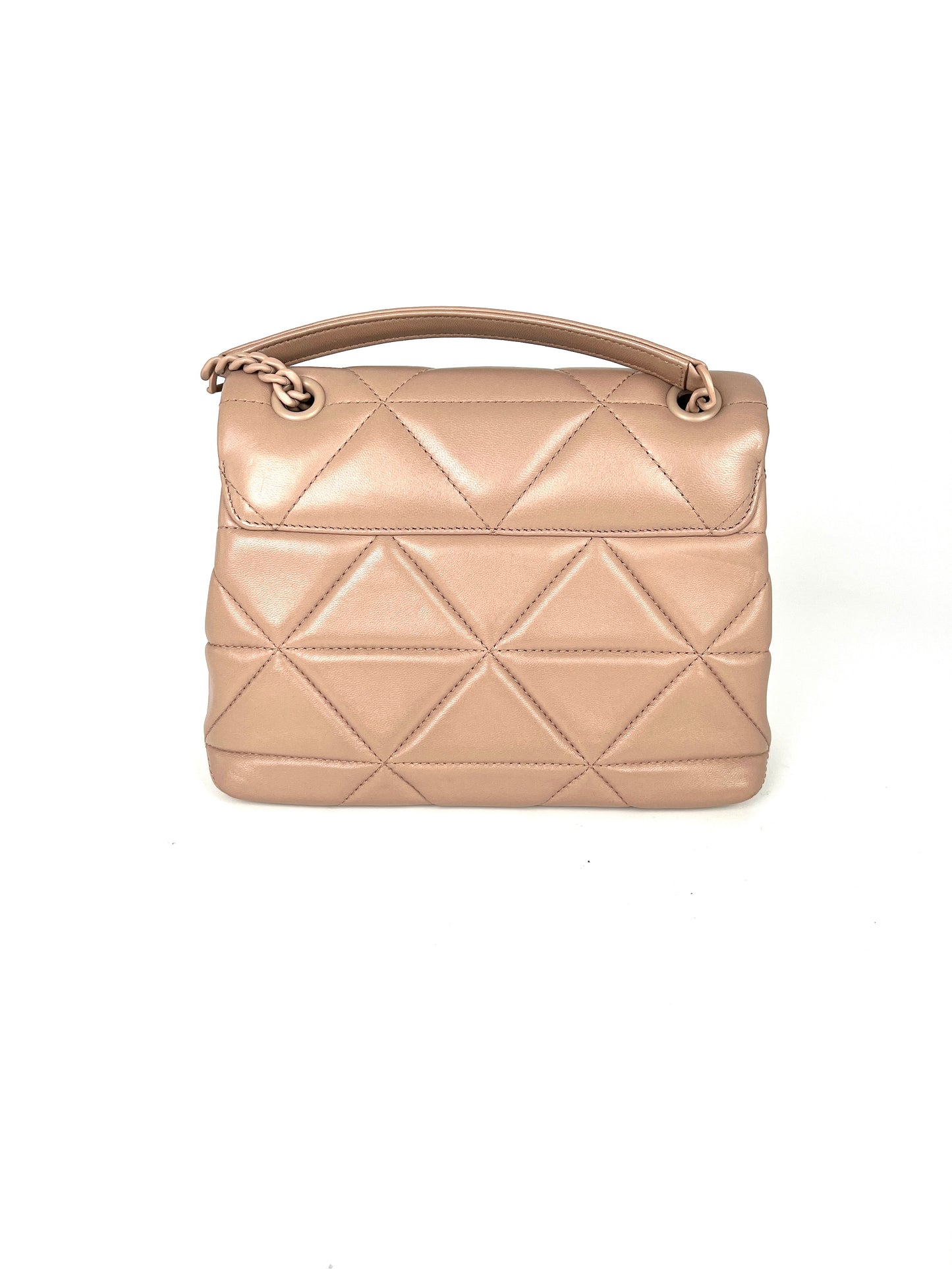 PRADA Nappa Triangle Stitched Small Spectrum Blush Neutral Flap Bag