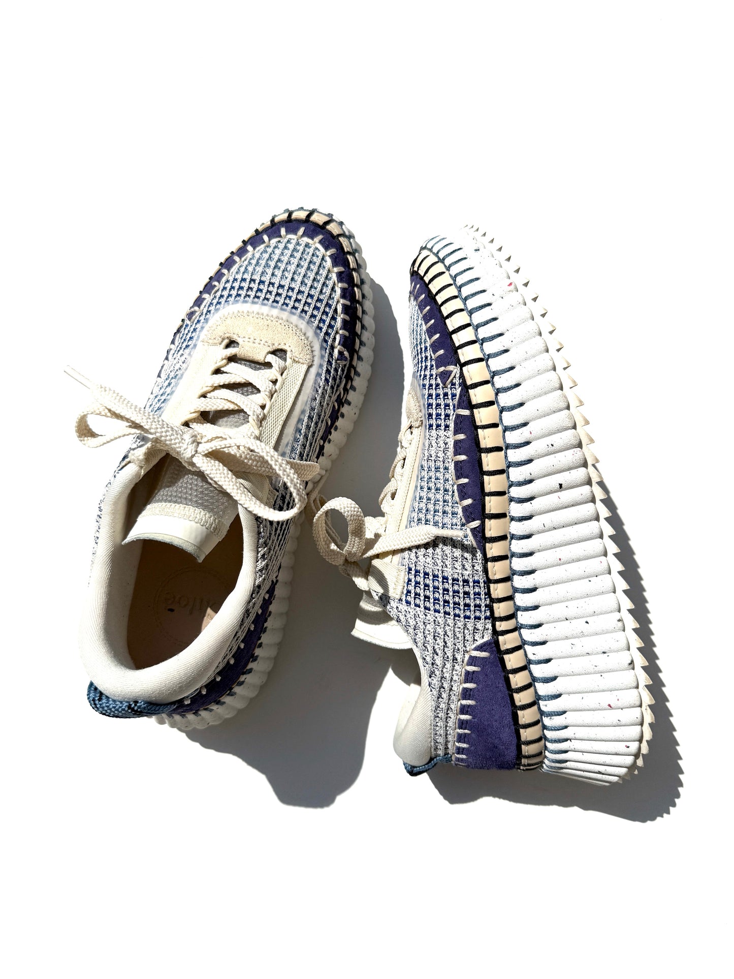 CHLOE Nama Stitch Walking Beige Cosmic Blue Sneakers 38, 7.5