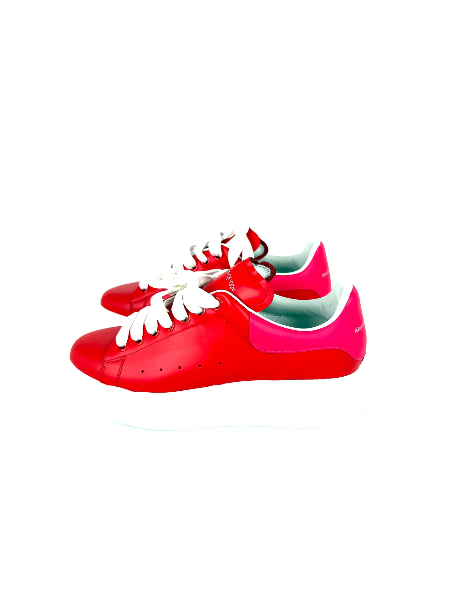New Alexander McQueen Larry Red Pink Leather Sneakers 38, 8