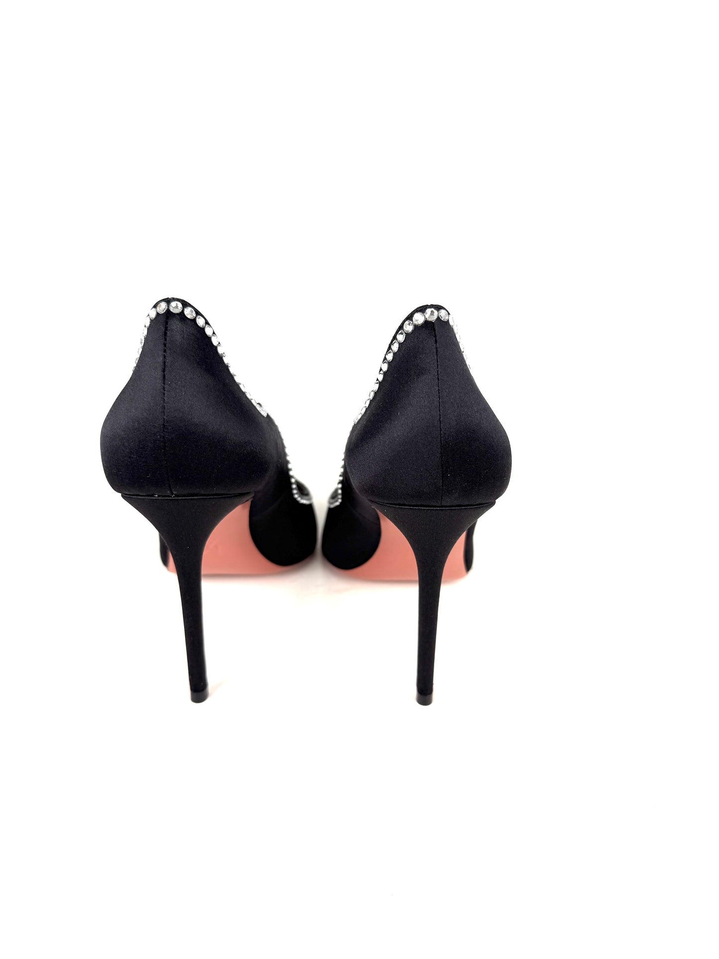 Amina Muaddi Romy Raso Crystal Black Satin Pumps 38, 7.5