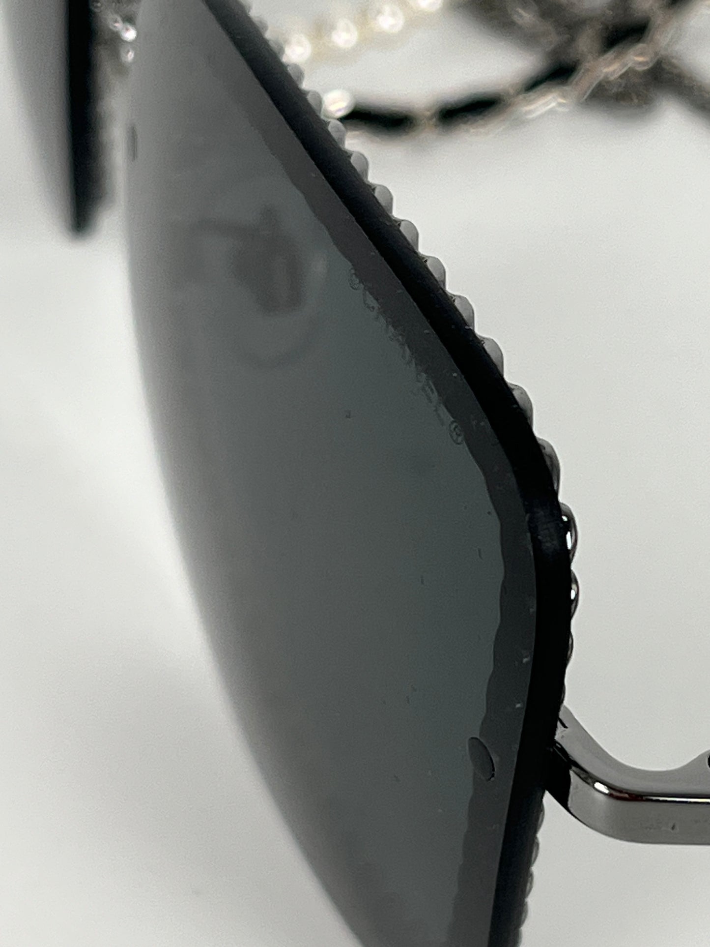 CHANEL Square 4244 Chain Signature Black Silver Faux Pearl Sunglasses