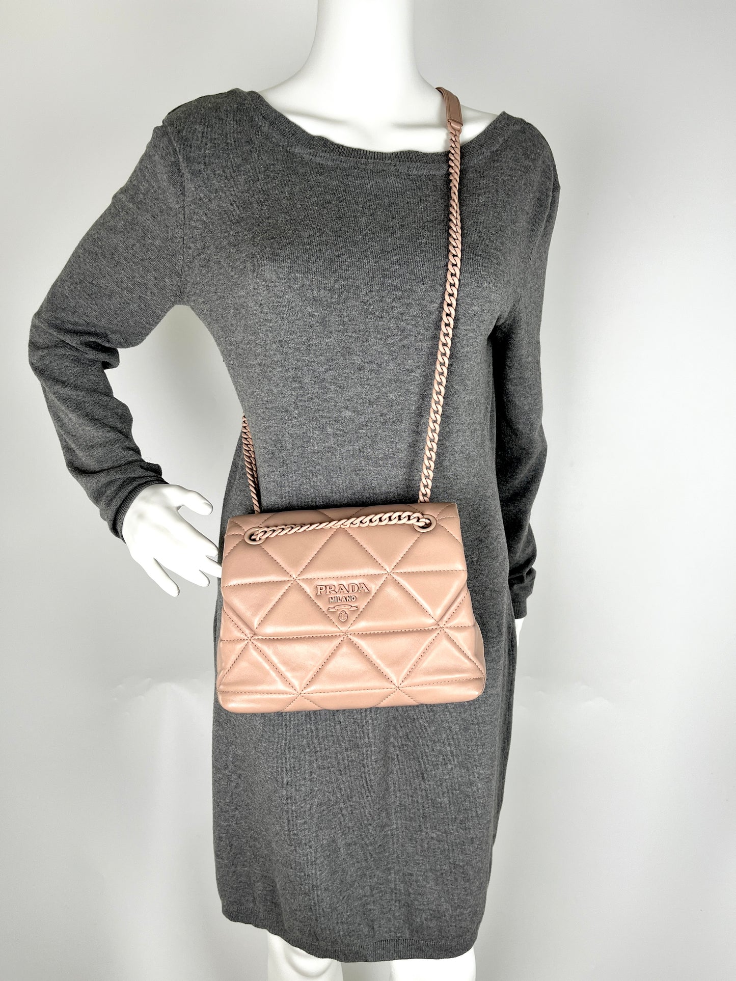 PRADA Nappa Triangle Stitched Small Spectrum Blush Neutral Flap Bag