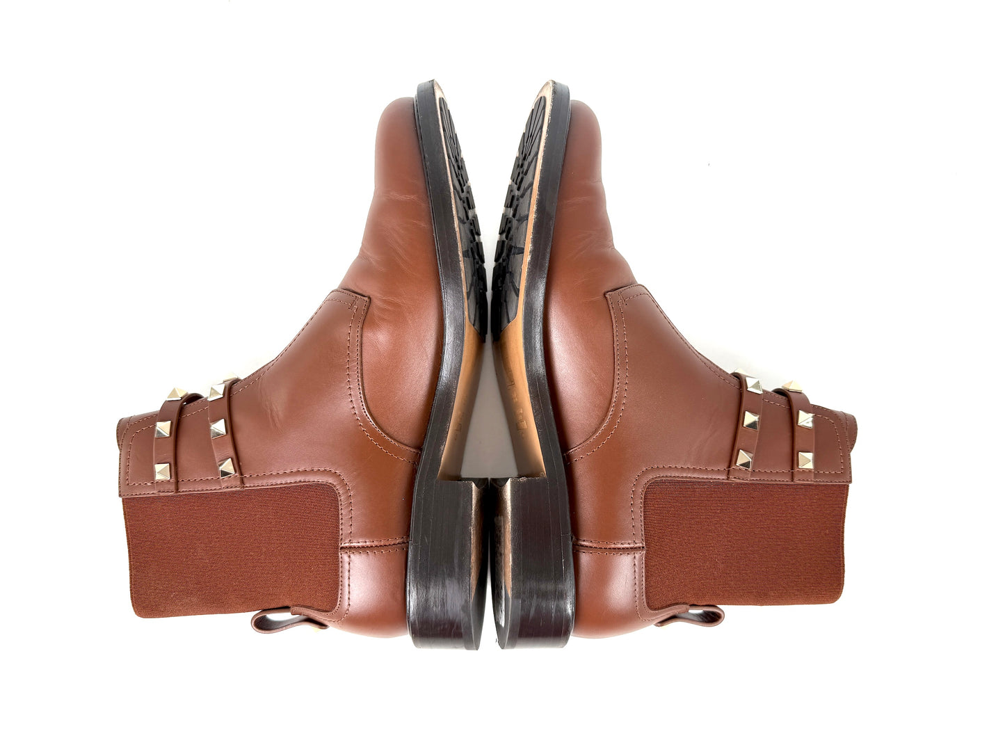 VALENTINO Beatle Buckle Rockstud Brown Leather Ankle Boots 38.5, 8
