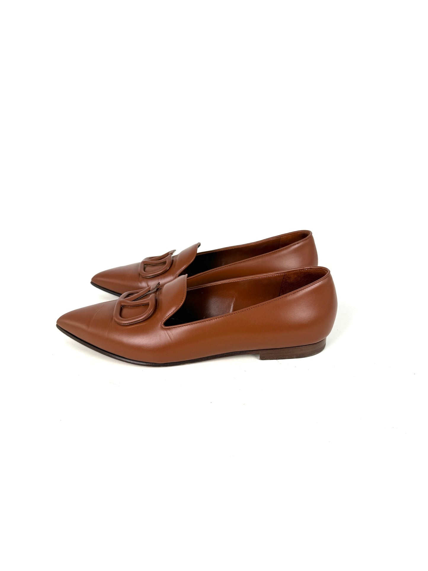 VALENTINO Brown Leather Slipper Pointed Toe Flats 38, 7.5