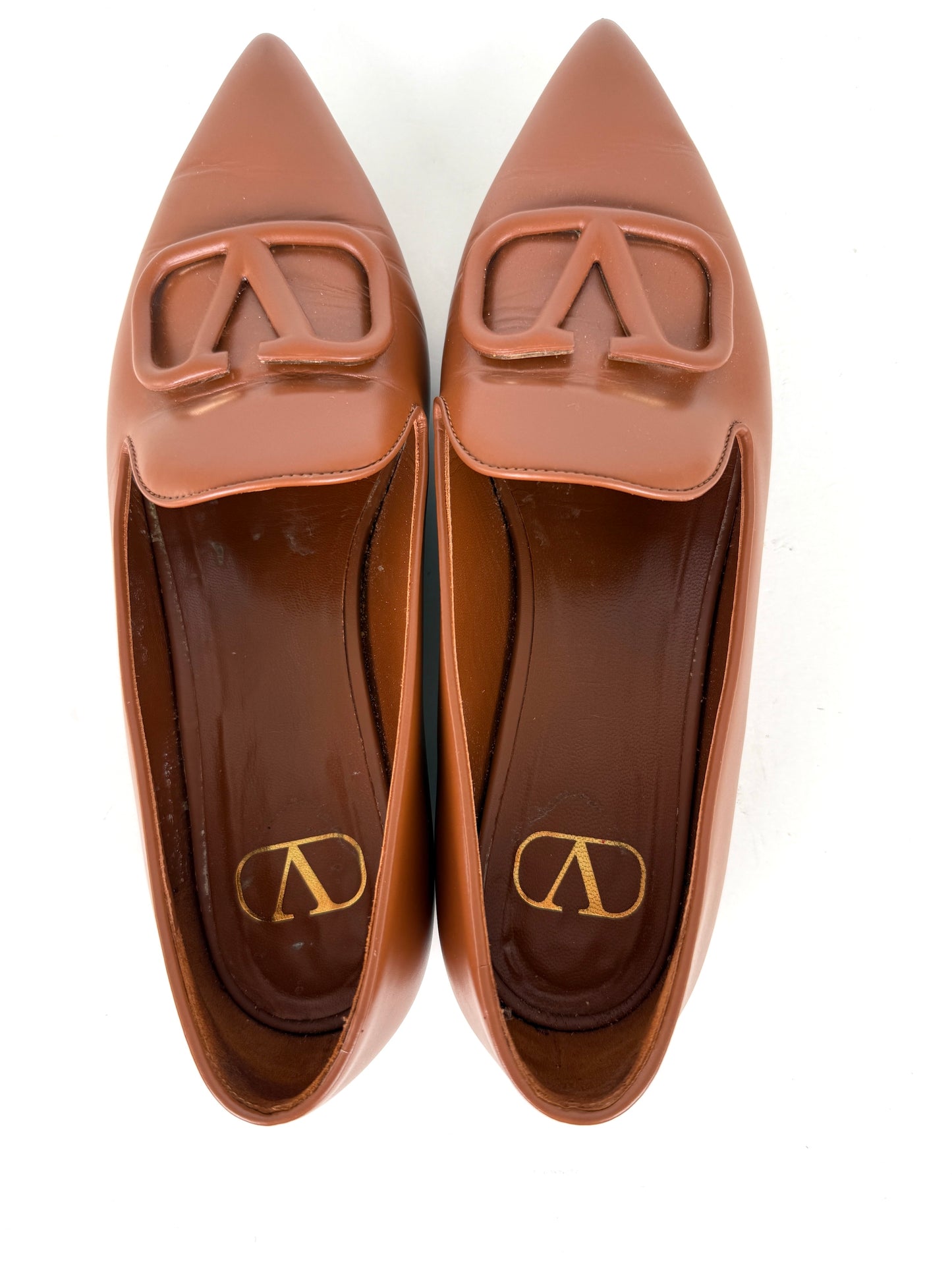 VALENTINO Brown Leather Slipper Pointed Toe Flats 38, 7.5