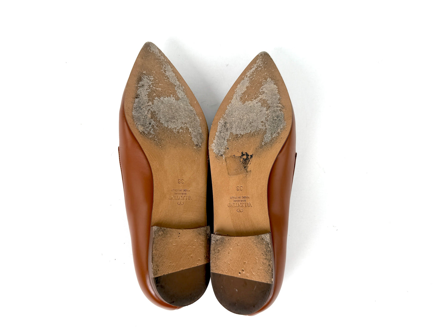 VALENTINO Brown Leather Slipper Pointed Toe Flats 38, 7.5