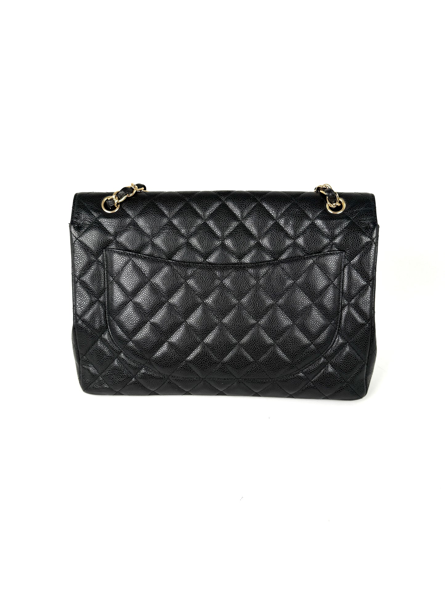 CHANEL Maxi Jumbo Classic Black Caviar Quilted Gold Hardware Single Flap Shoulder Crossbody Bag