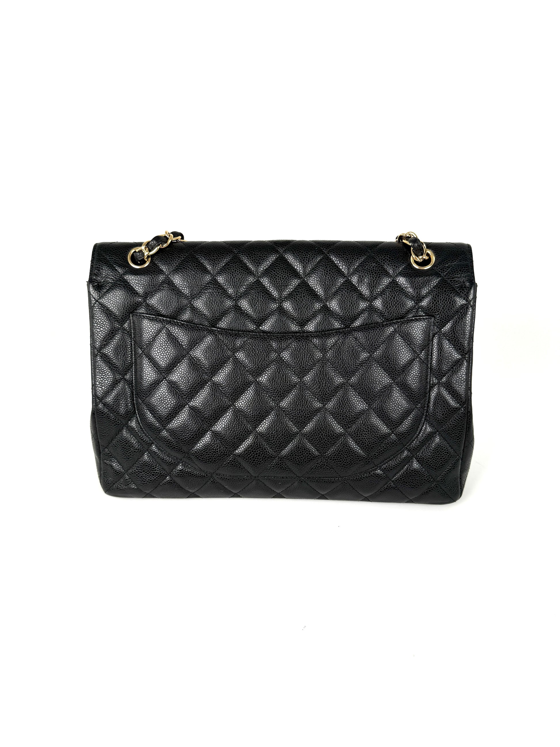 CHANEL Maxi Jumbo Classic Black Caviar Quilted Gold Hardware Single Flap Shoulder Crossbody Bag