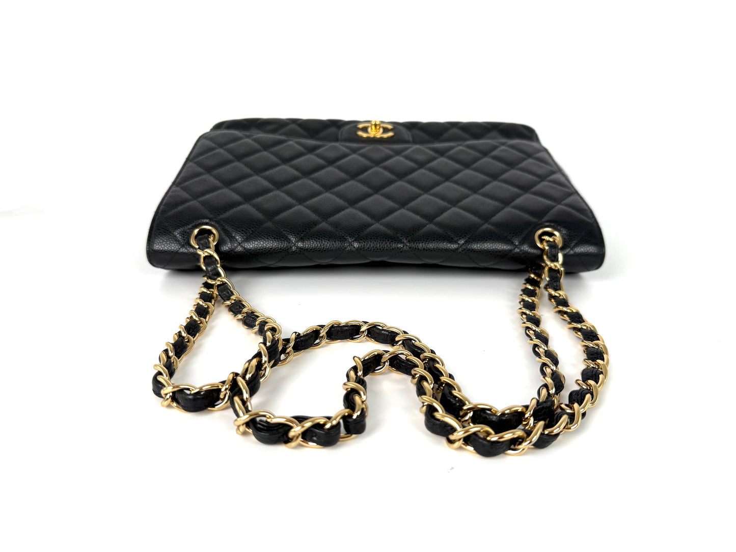 CHANEL Maxi Jumbo Classic Black Caviar Quilted Gold Hardware Single Flap Shoulder Crossbody Bag