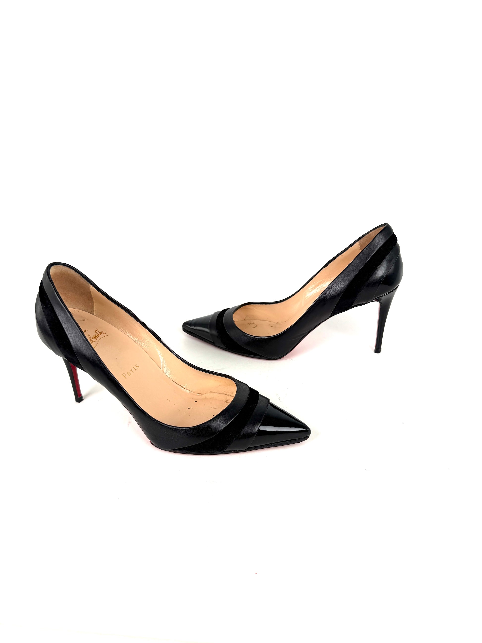 Christian Louboutin Mixed Leather Pointed Toe Heel Pumps 38, 7.5