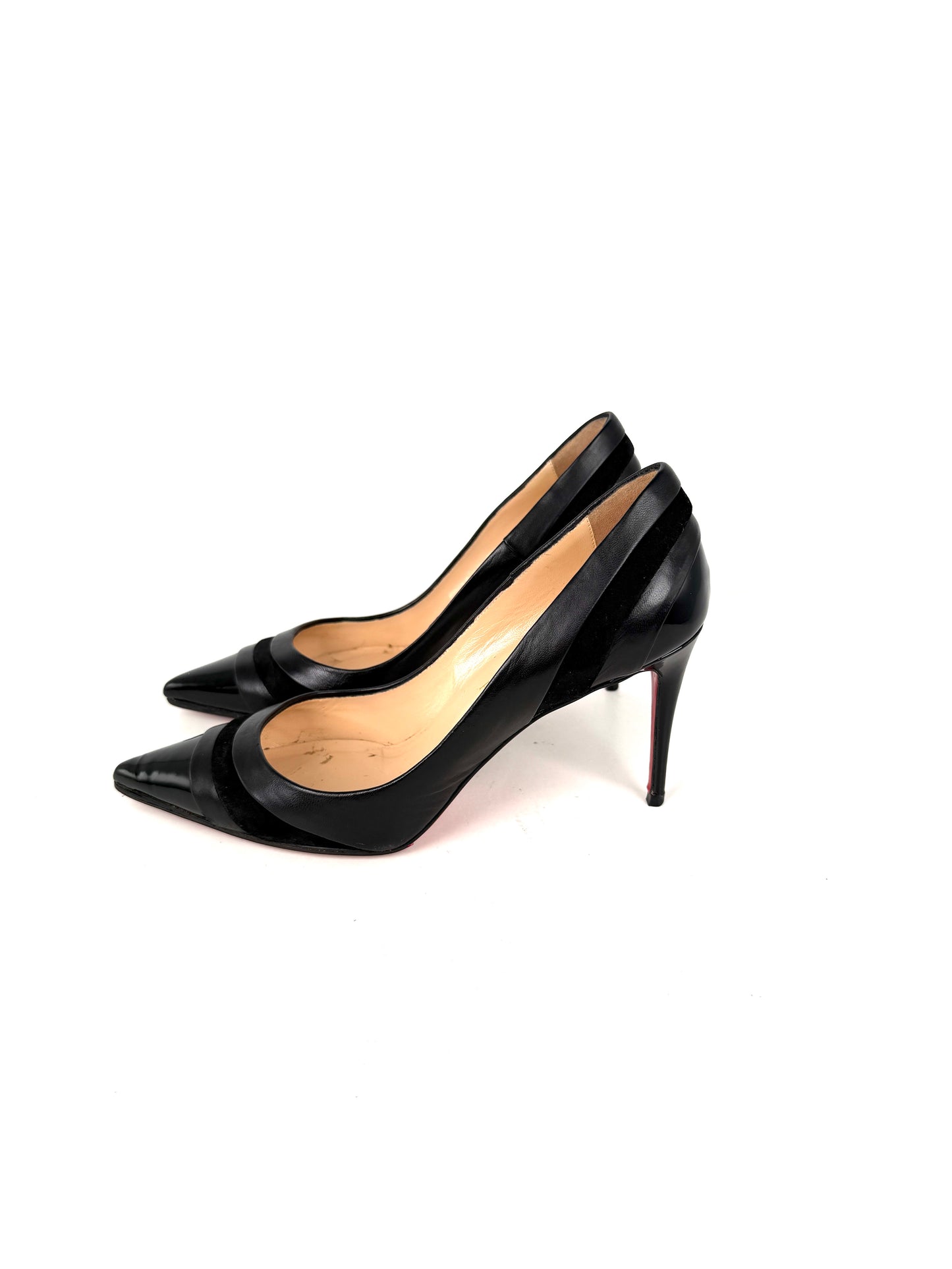 Christian Louboutin Mixed Leather Pointed Toe Heel Pumps 38, 7.5