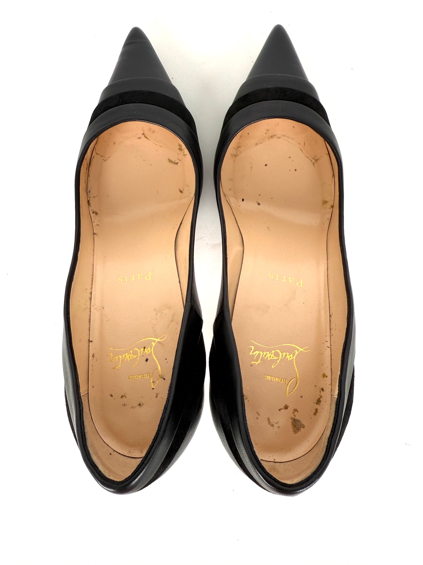 Christian Louboutin Mixed Leather Pointed Toe Heel Pumps 38, 7.5