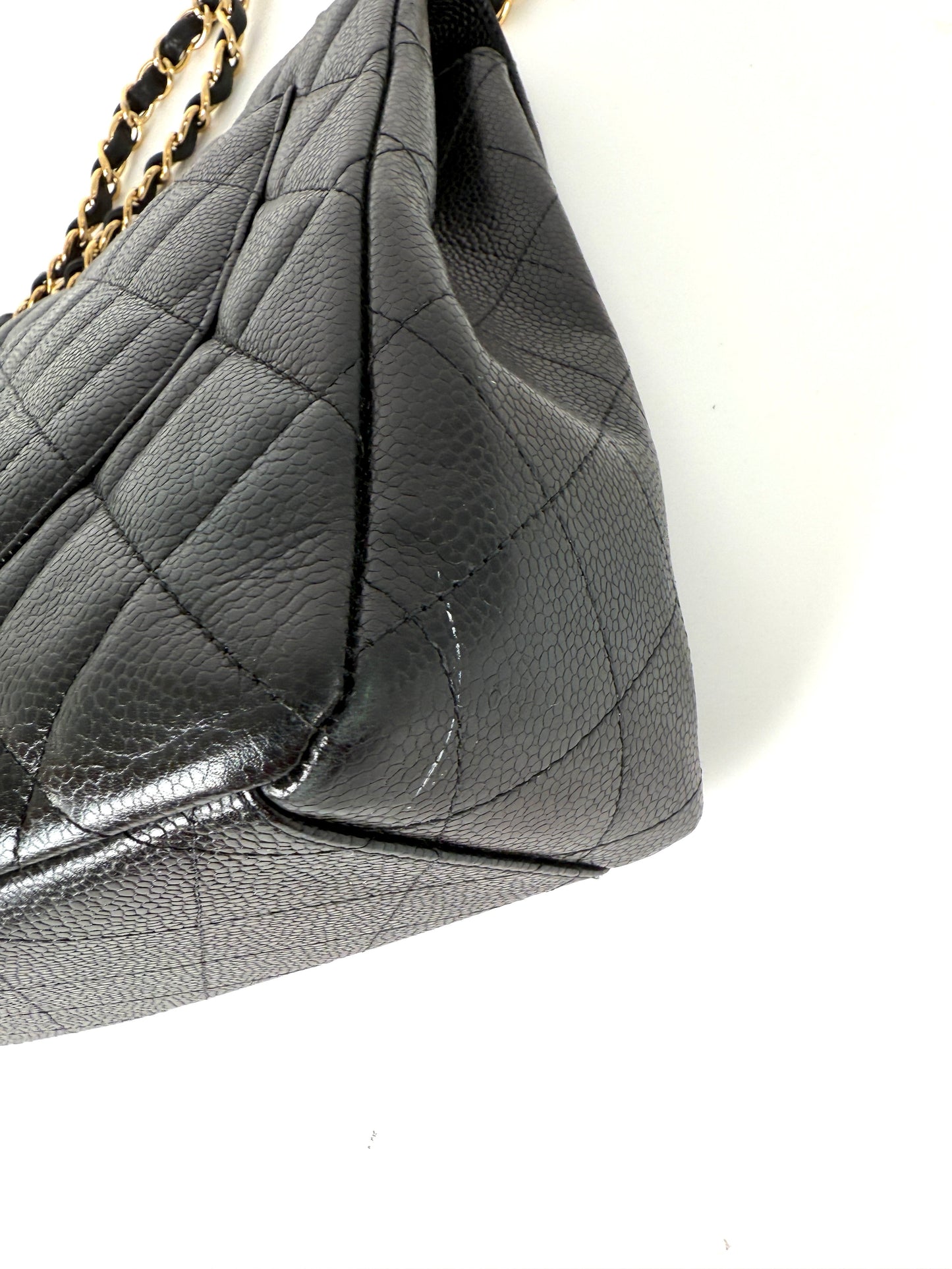 CHANEL Maxi Jumbo Classic Black Caviar Quilted Gold Hardware Single Flap Shoulder Crossbody Bag