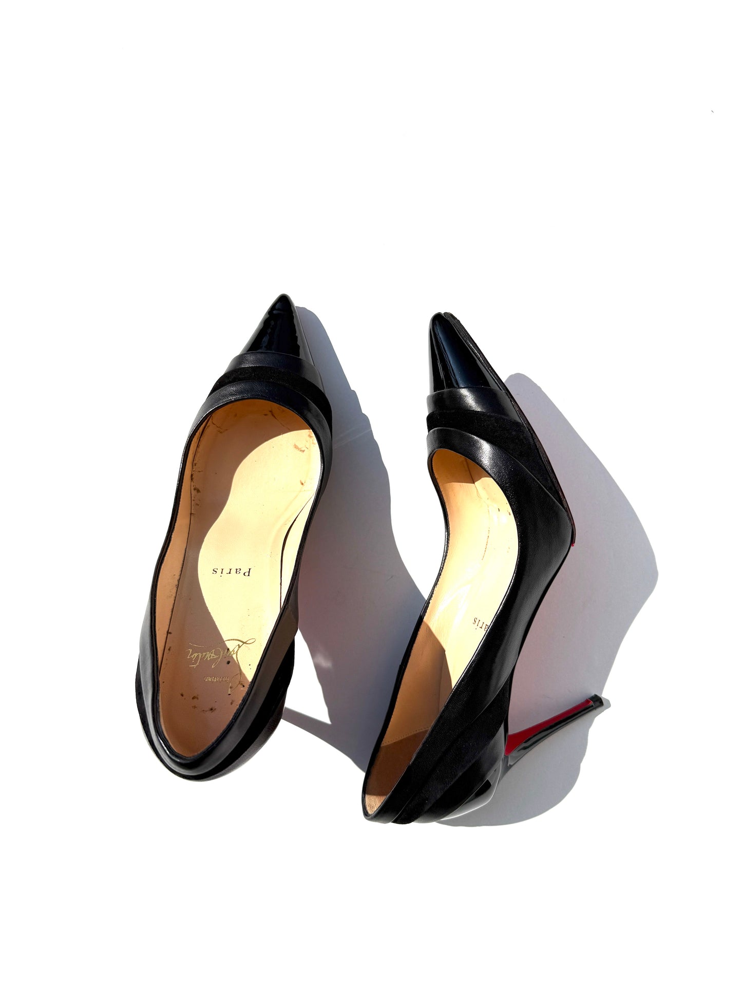 Christian Louboutin Mixed Leather Pointed Toe Heel Pumps 38, 7.5