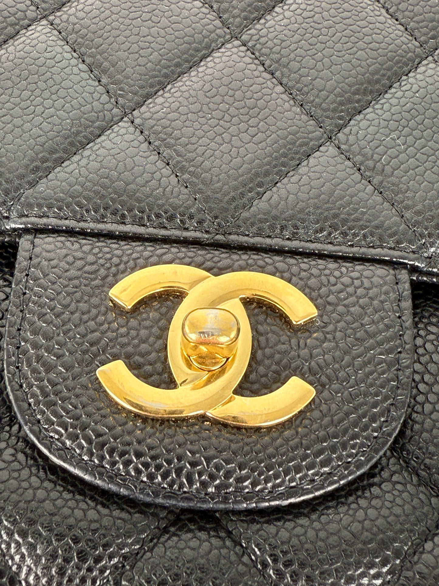 CHANEL Maxi Jumbo Classic Black Caviar Quilted Gold Hardware Single Flap Shoulder Crossbody Bag