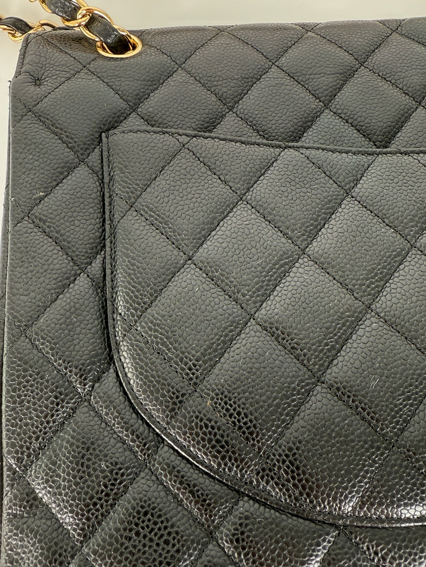 CHANEL Maxi Jumbo Classic Black Caviar Quilted Gold Hardware Single Flap Shoulder Crossbody Bag