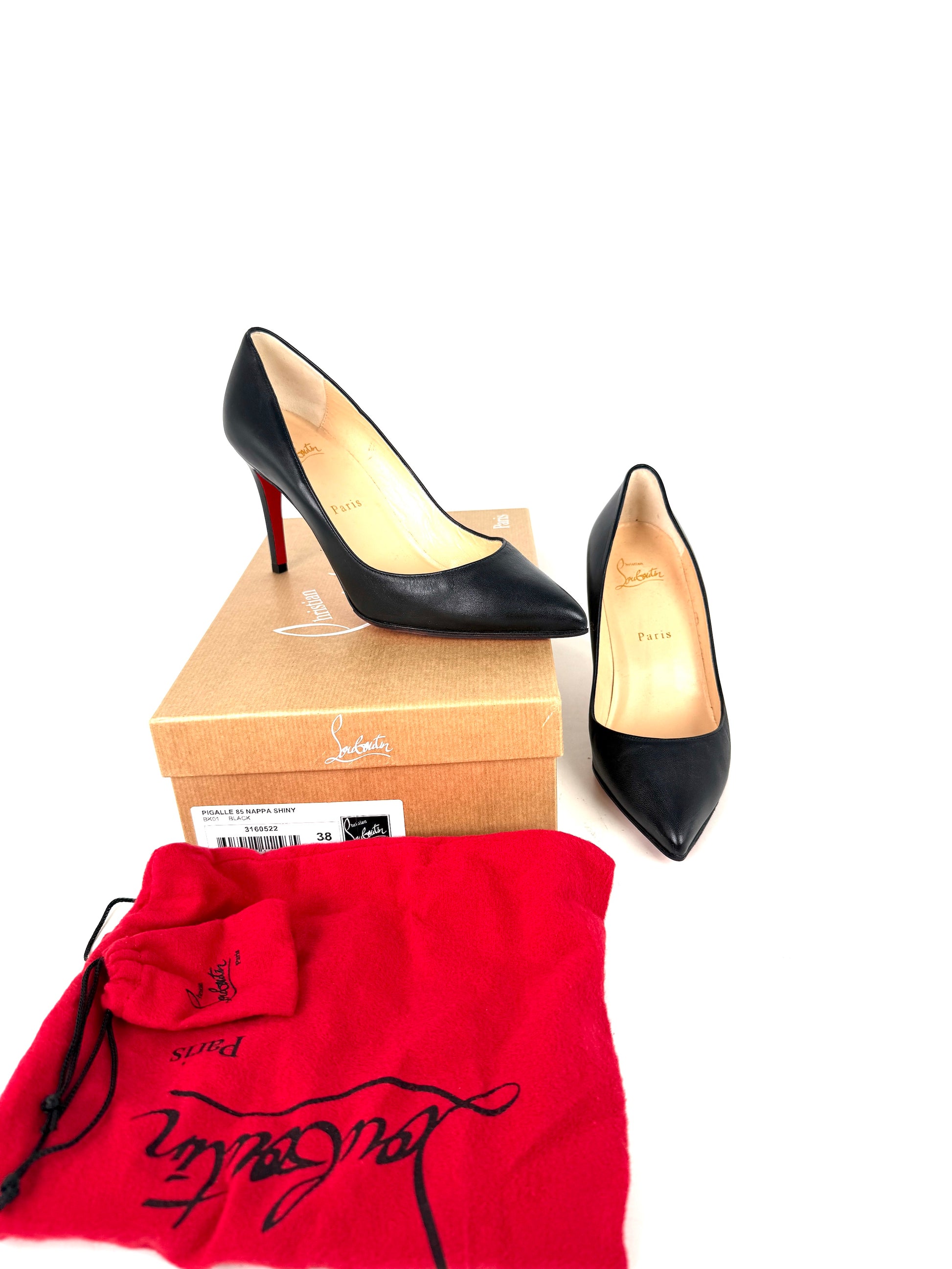 Christian Louboutin Pigalle Kate 85 Leather Pointed Toe Heel Pumps 38, 7.5