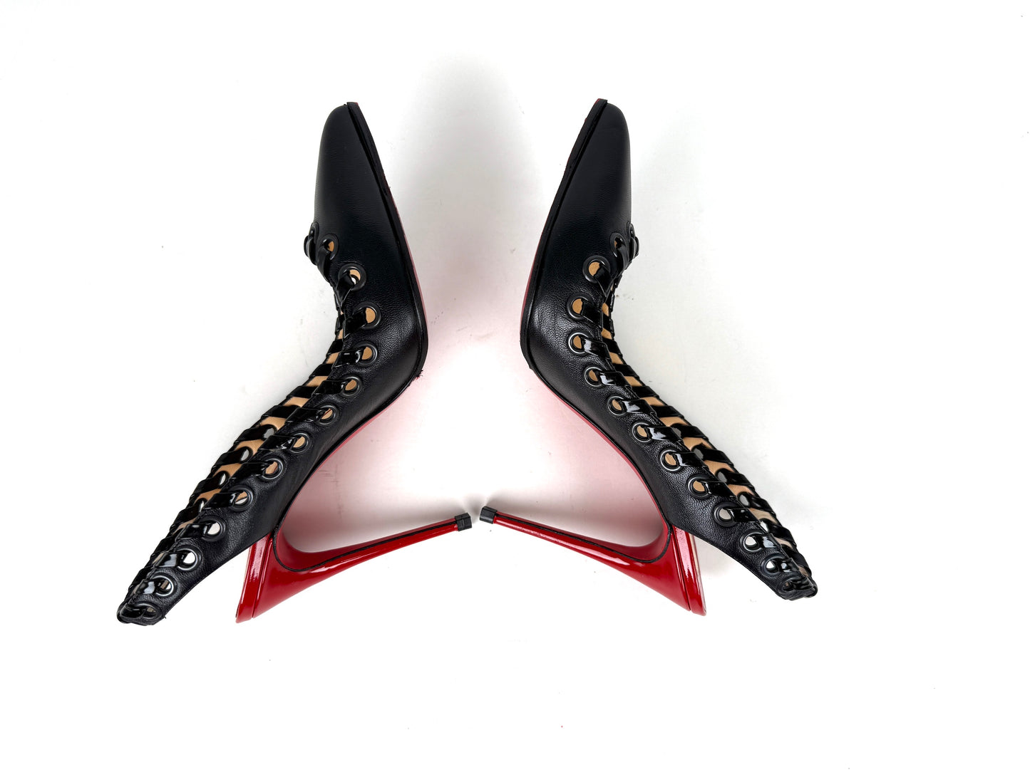 Christian Louboutin Ostri Sling 100  Leather Black Red Pointed Toe Slingbacks 38, 7.5