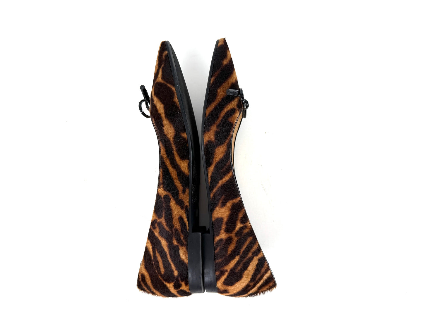 PRADA Cavallino Leopard Calf Hair Bow Pointed Toe Flats 38, 7.5