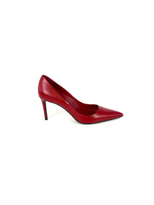 New PRADA Red  Leather Pointed Toe Pumps 38, 7.5