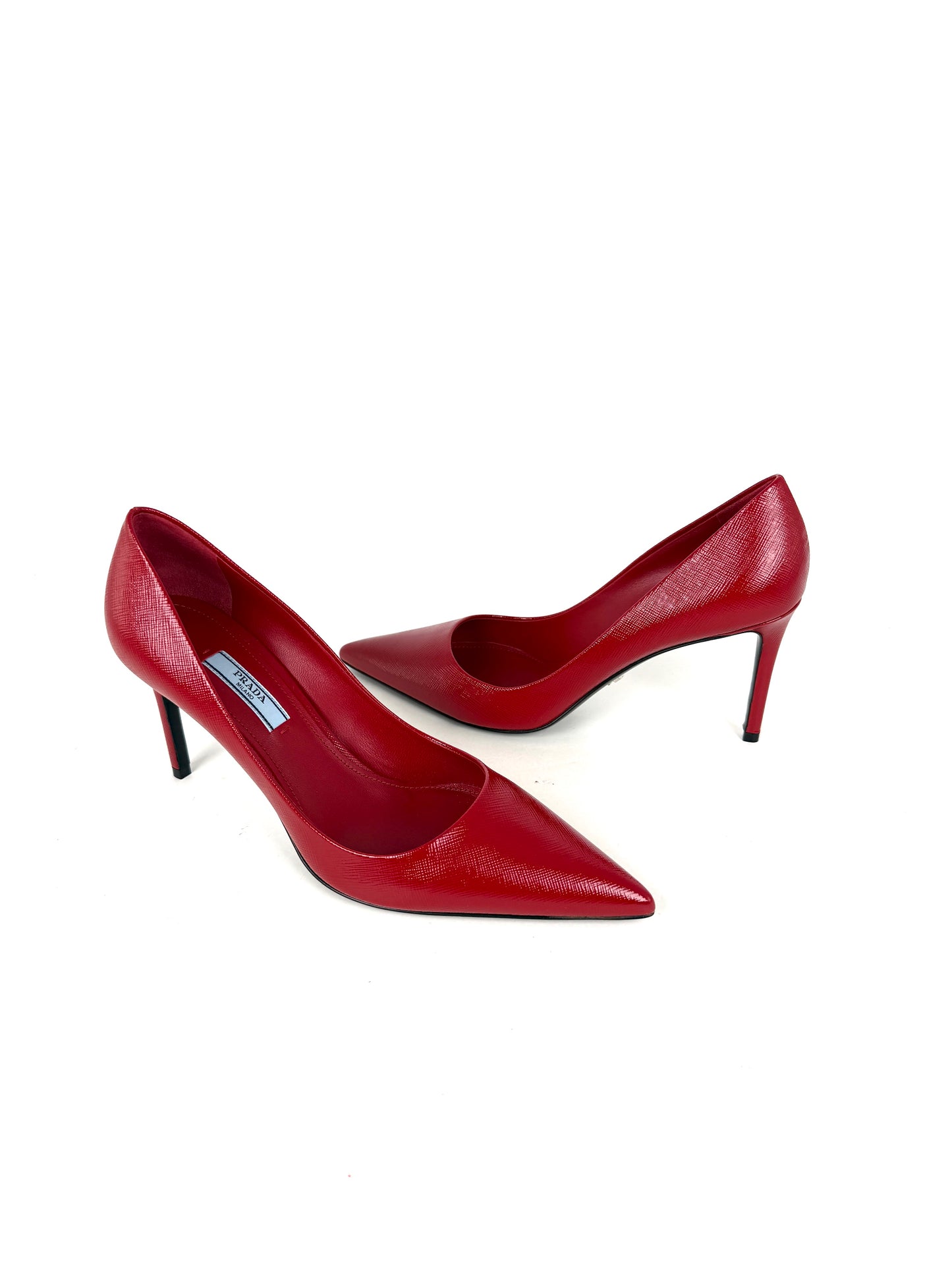 New PRADA Red  Leather Pointed Toe Pumps 38, 7.5