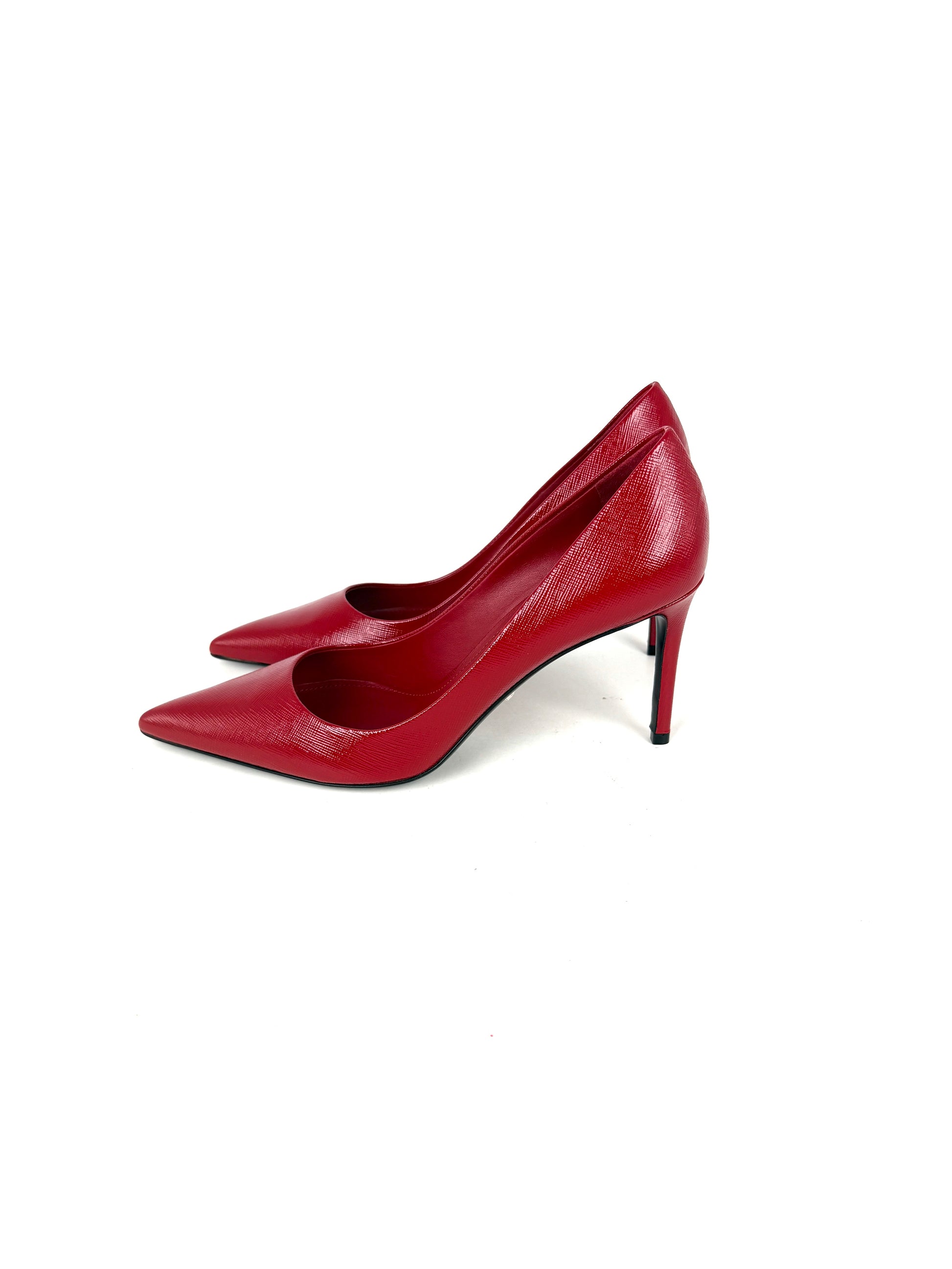 New PRADA Red  Leather Pointed Toe Pumps 38, 7.5