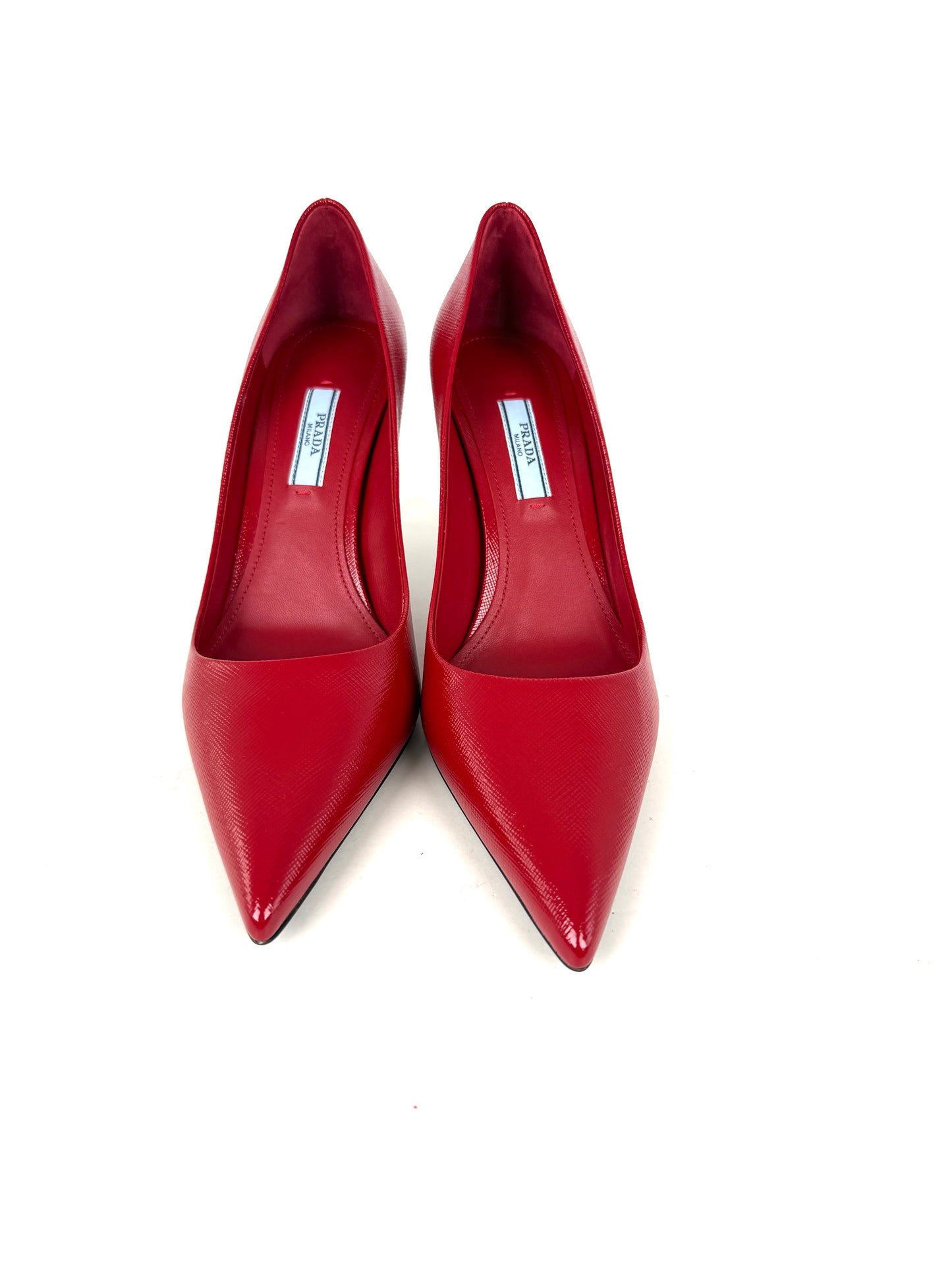 New PRADA Red  Leather Pointed Toe Pumps 38, 7.5