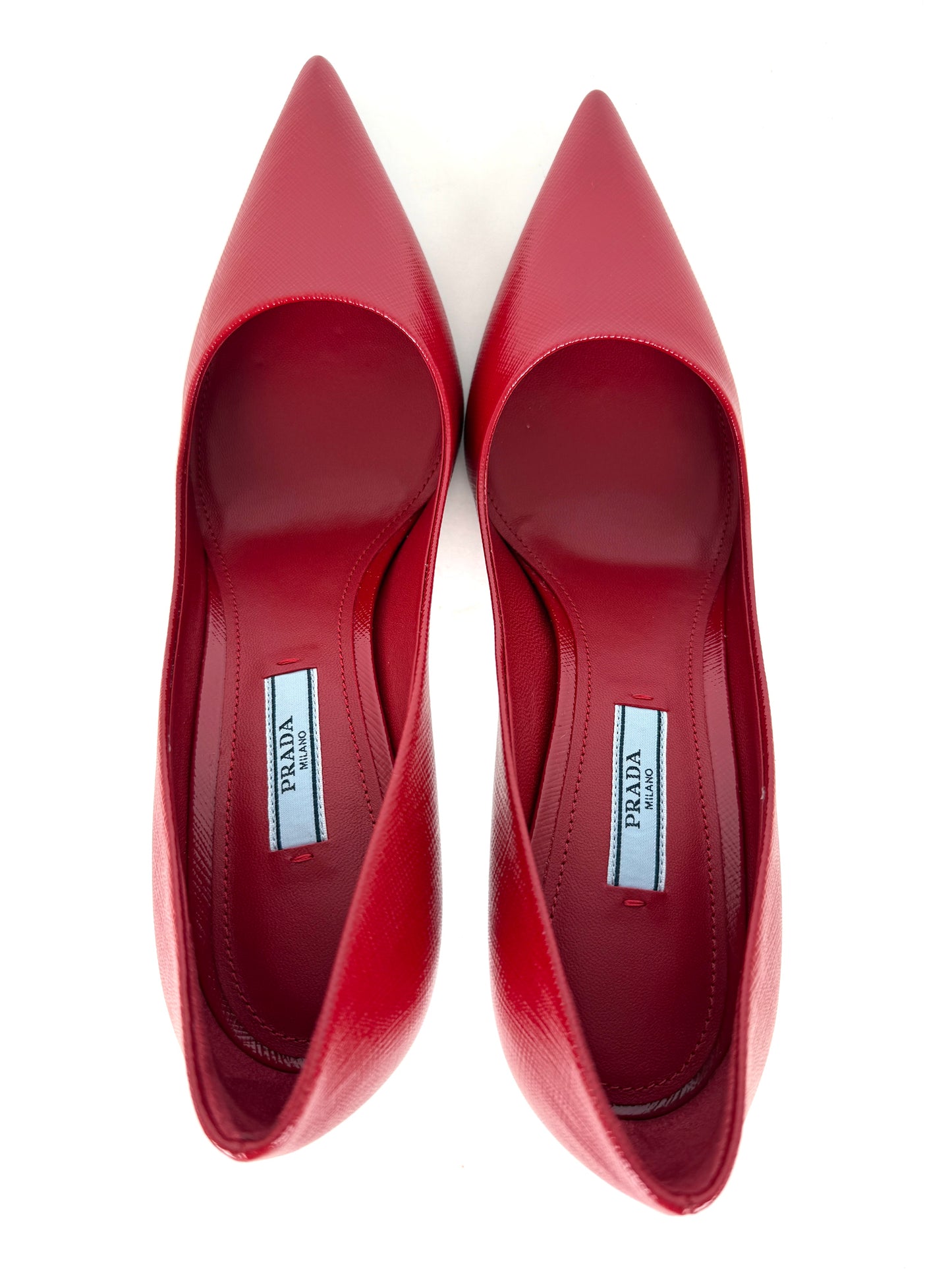 New PRADA Red  Leather Pointed Toe Pumps 38, 7.5