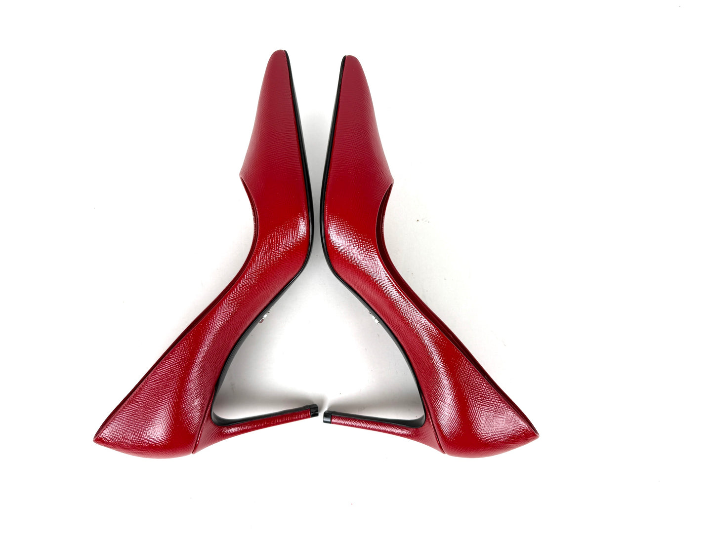 New PRADA Red  Leather Pointed Toe Pumps 38, 7.5