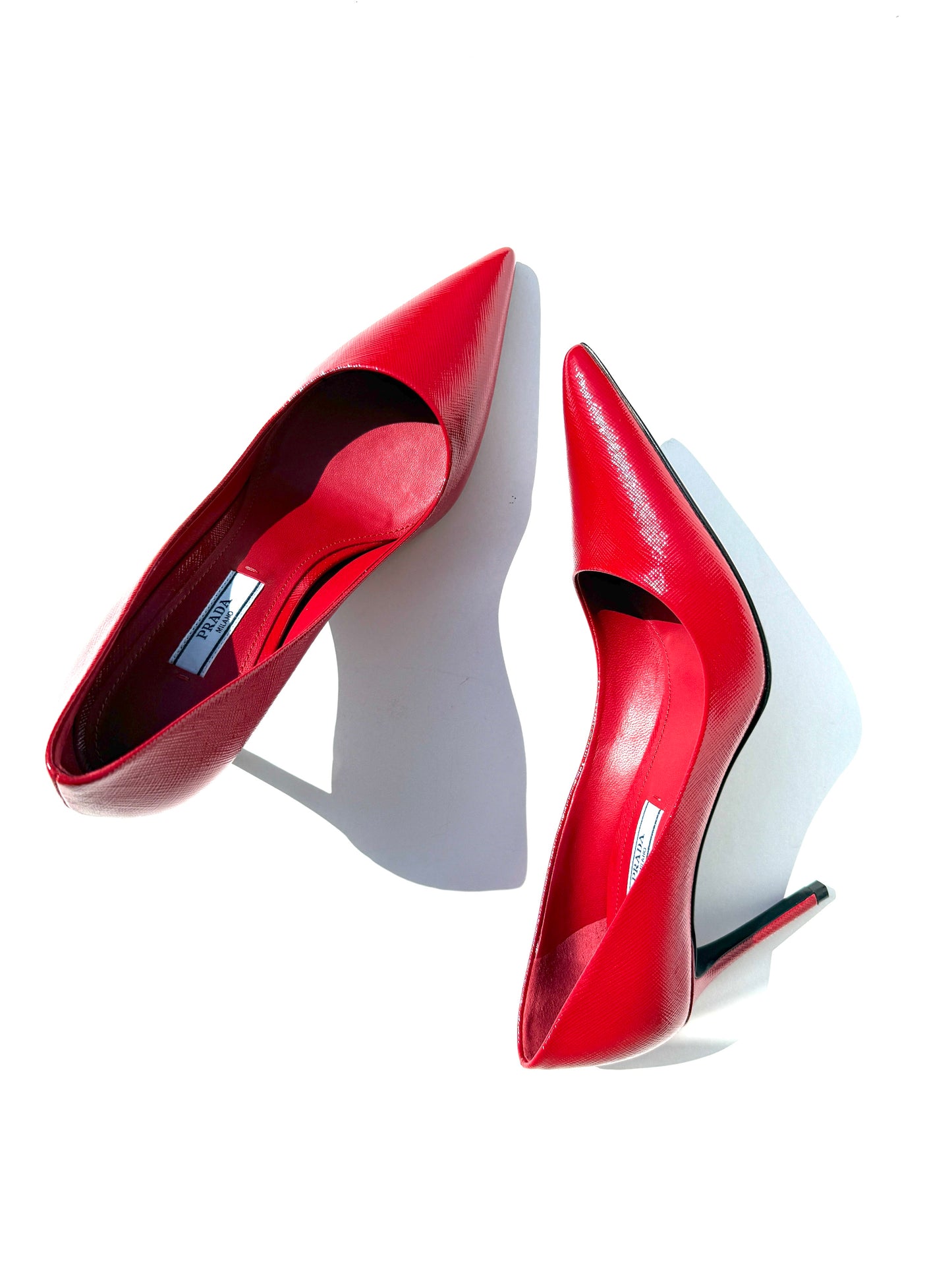New PRADA Red  Leather Pointed Toe Pumps 38, 7.5