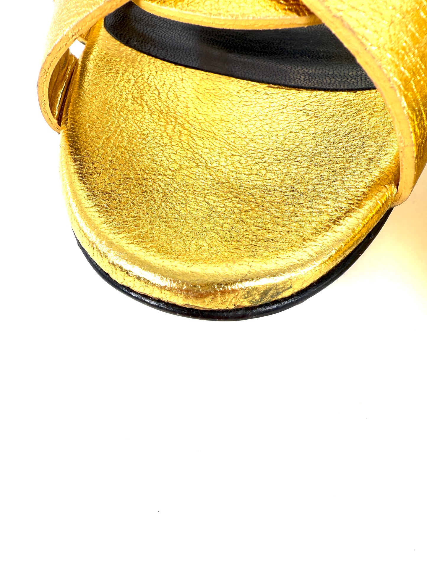 New Saint Laurent YSL Tribute Gold  Leather Platform Heel Sandals 38, 7.5