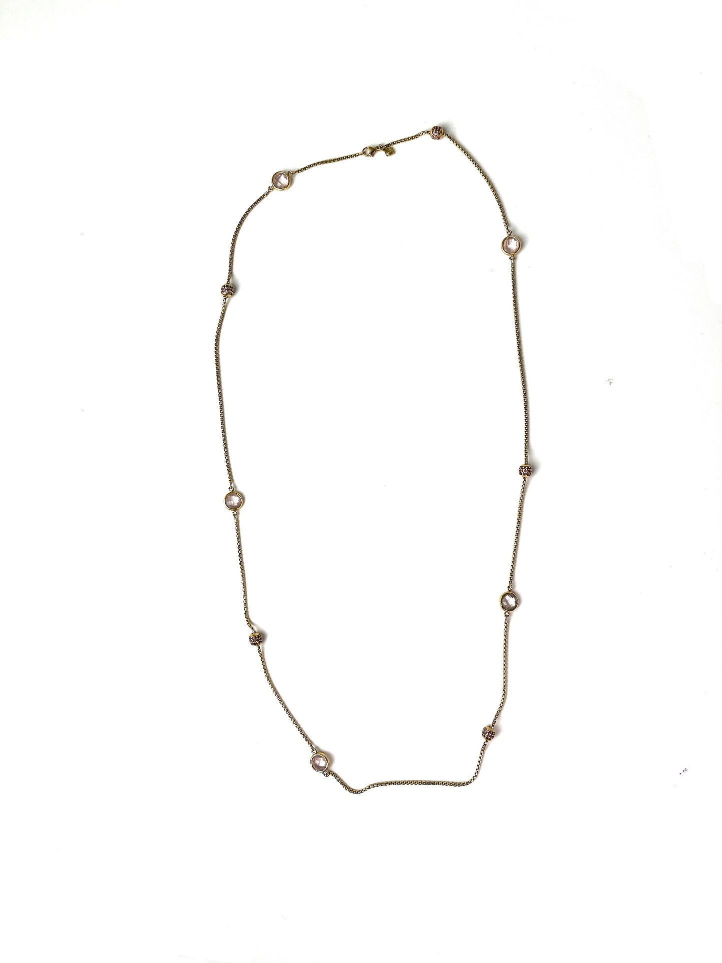 David Yurman 18k Gold Rose Quartz and Pink Sapphire Station Long Necklace