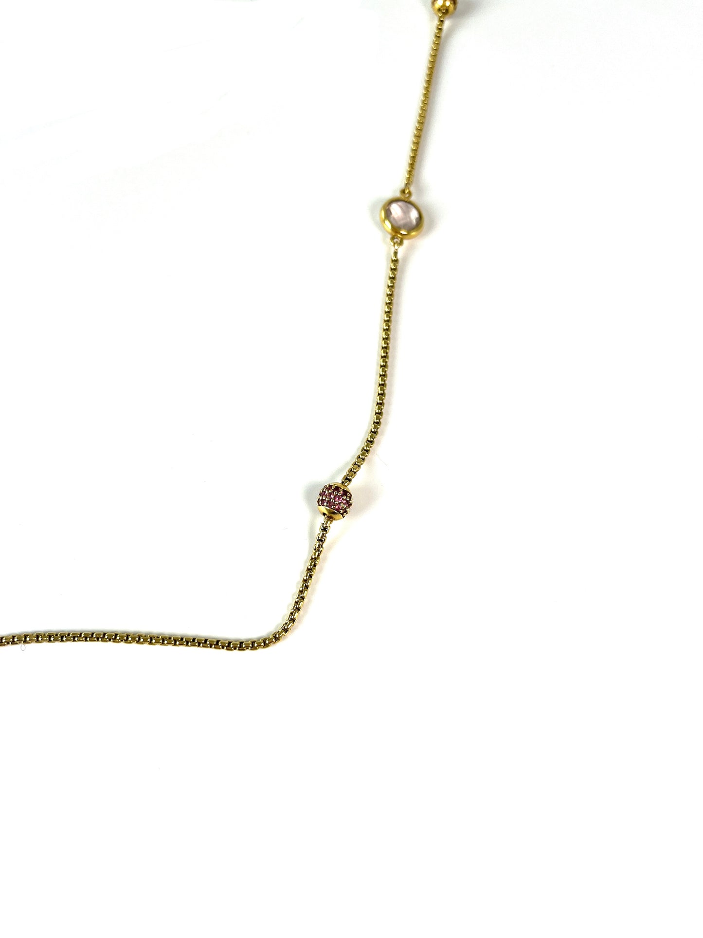 David Yurman 18k Gold Rose Quartz and Pink Sapphire Station Long Necklace