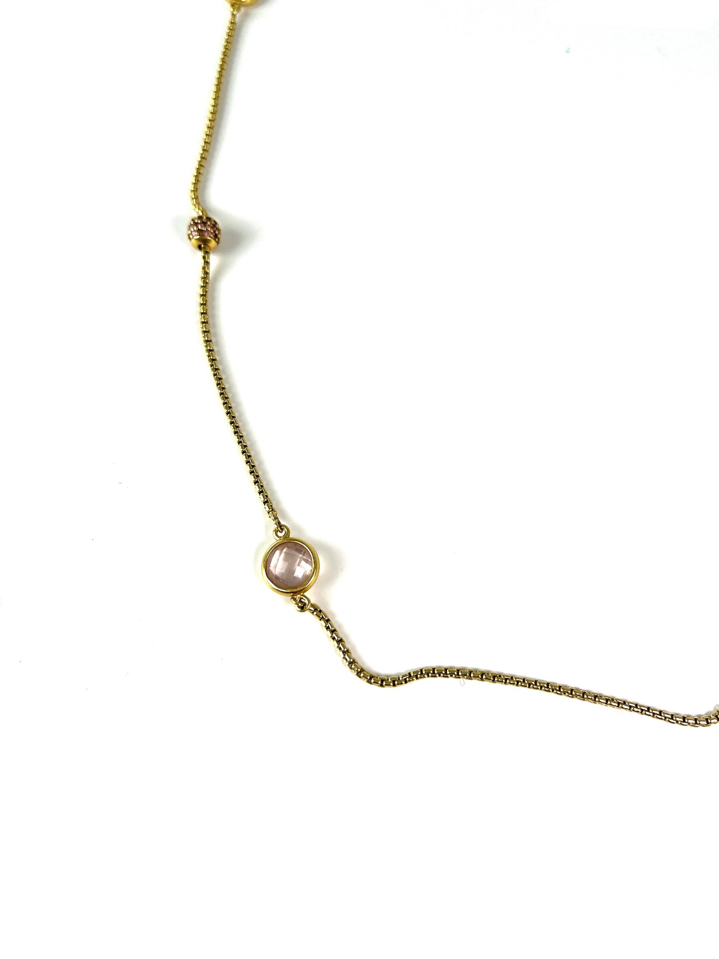 David Yurman 18k Gold Rose Quartz and Pink Sapphire Station Long Necklace