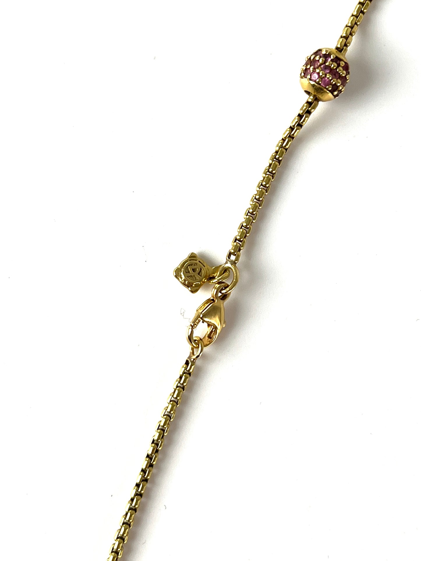 David Yurman 18k Gold Rose Quartz and Pink Sapphire Station Long Necklace