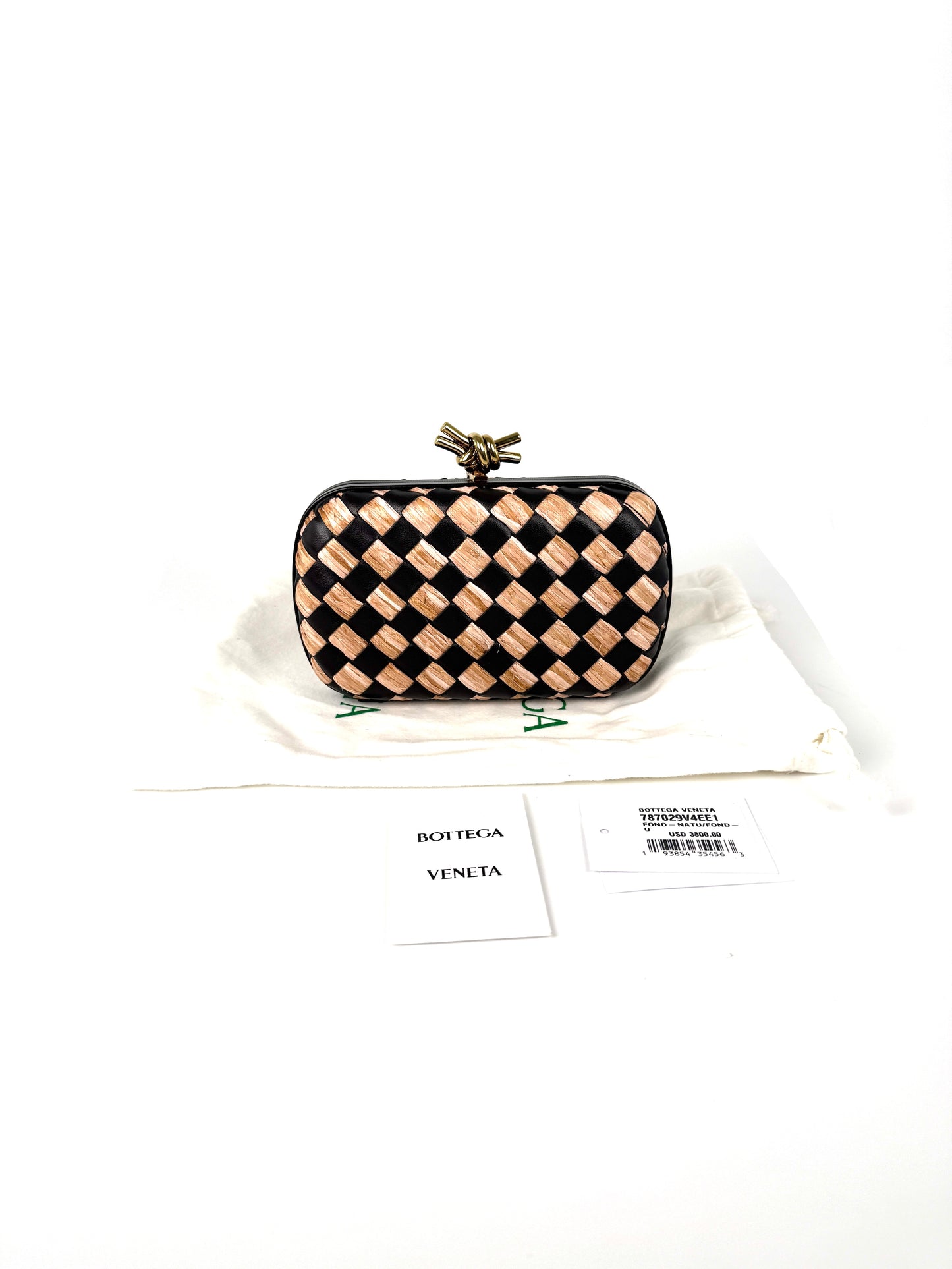 New Bottega Veneta Knot Minaudière Woven Intrecciato Straw Raffia Leather Clutch Bag  Luxury resale