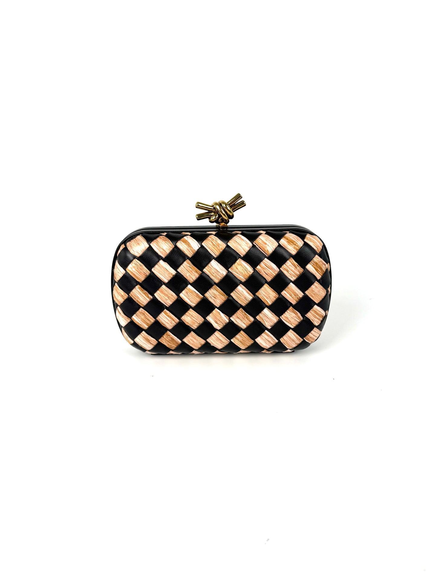 New Bottega Veneta Knot Minaudière Woven Intrecciato Straw Raffia Leather Clutch Bag