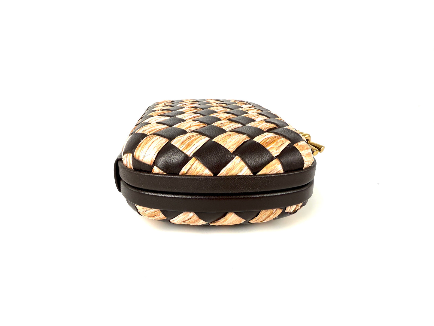 New Bottega Veneta Knot Minaudière Woven Intrecciato Straw Raffia Leather Clutch Bag