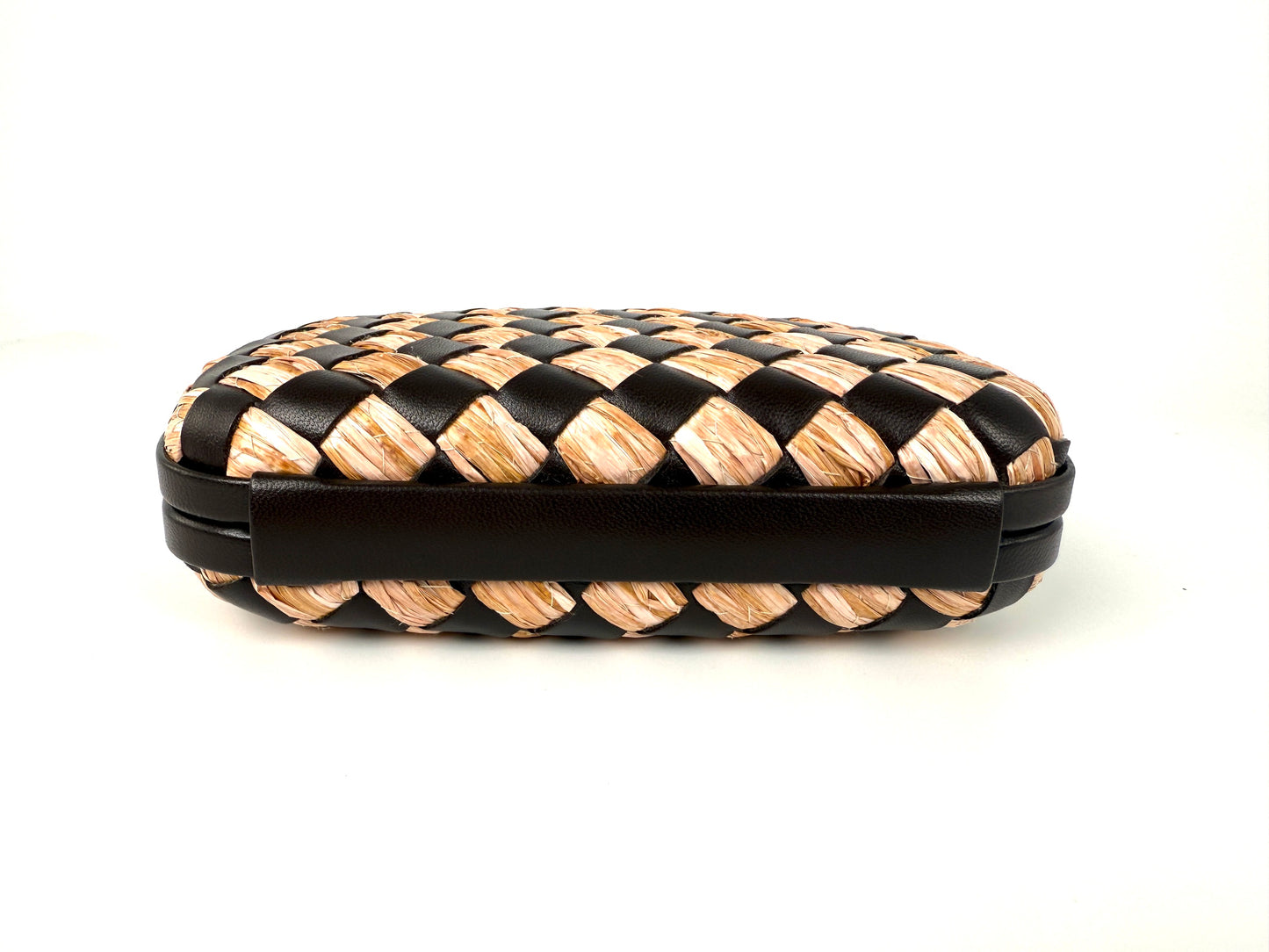 New Bottega Veneta Knot Minaudière Woven Intrecciato Straw Raffia Leather Clutch Bag