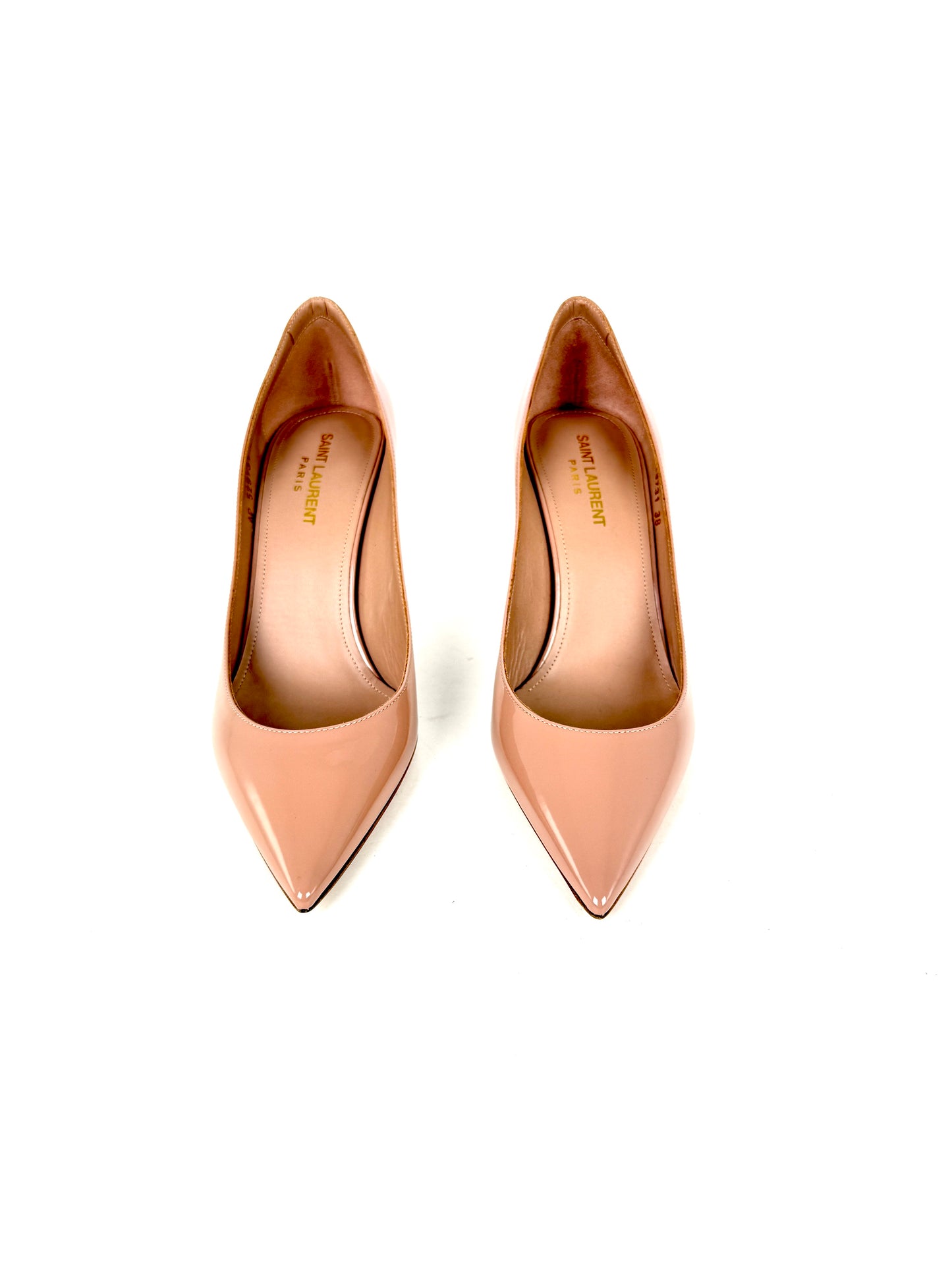 New Saint Laurent YSL Zoe Nude 85 Leather Heel Pumps 38, 7.5