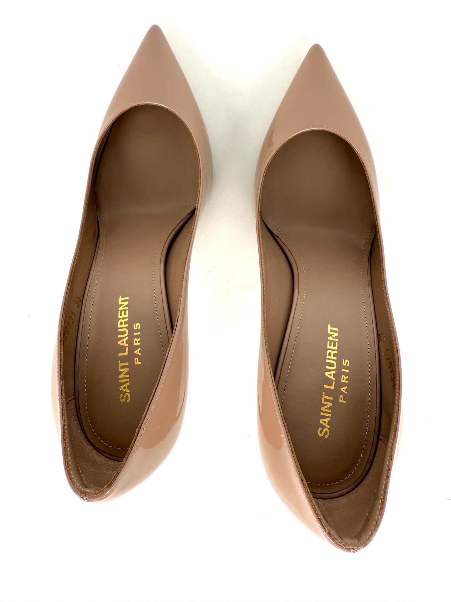 New Saint Laurent YSL Zoe Nude 85 Leather Heel Pumps 38, 7.5
