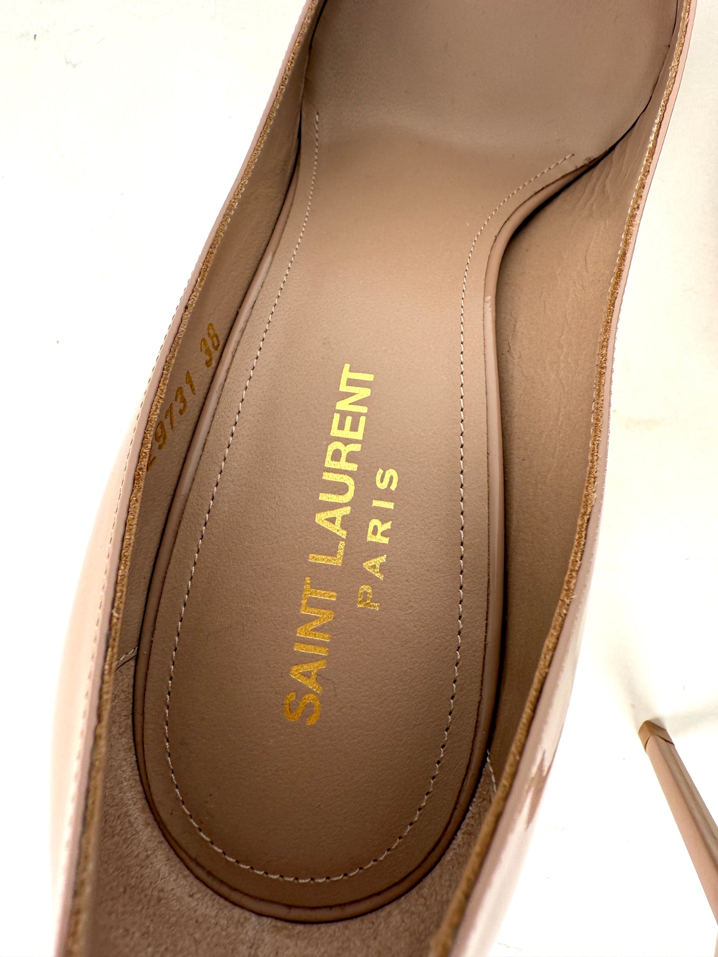 New Saint Laurent YSL Zoe Nude 85 Leather Heel Pumps 38, 7.5
