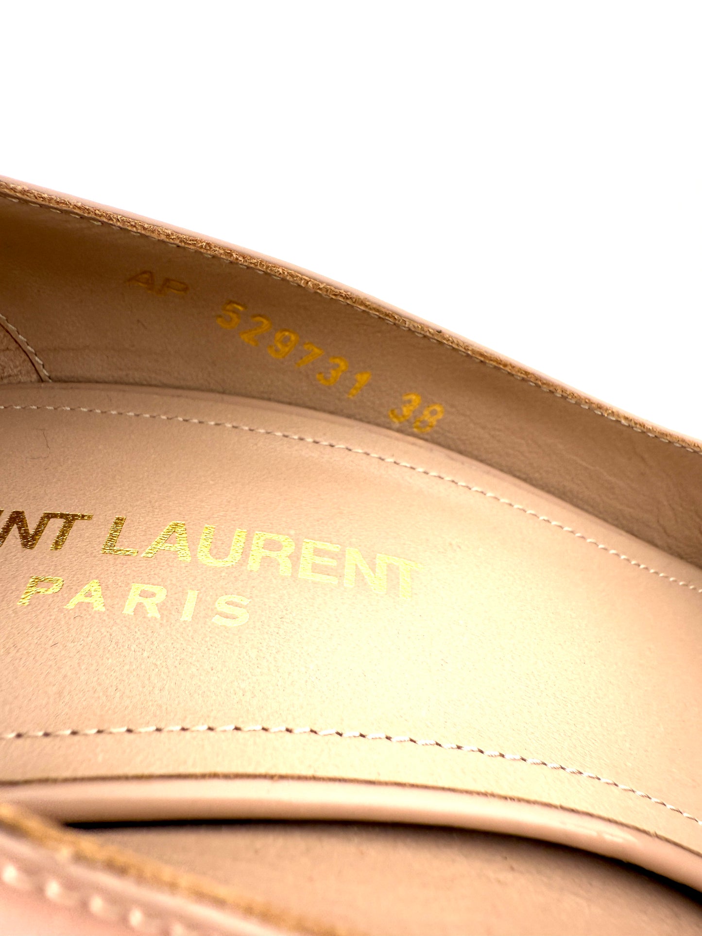 New Saint Laurent YSL Zoe Nude 85 Leather Heel Pumps 38, 7.5