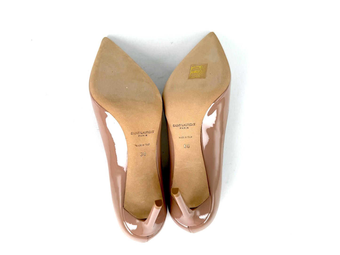 New Saint Laurent YSL Zoe Nude 85 Leather Heel Pumps 38, 7.5