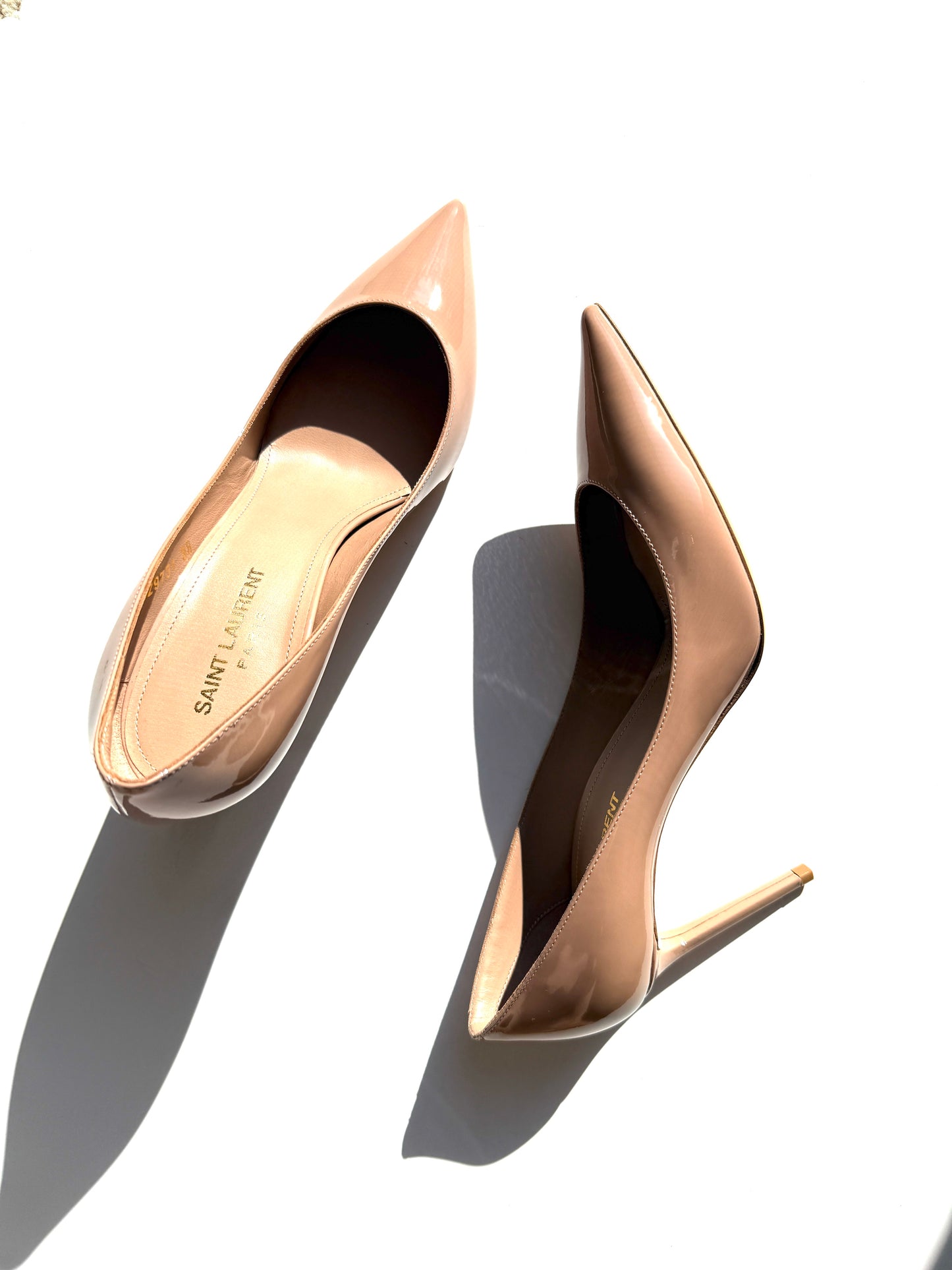 New Saint Laurent YSL Zoe Nude 85 Leather Heel Pumps 38, 7.5